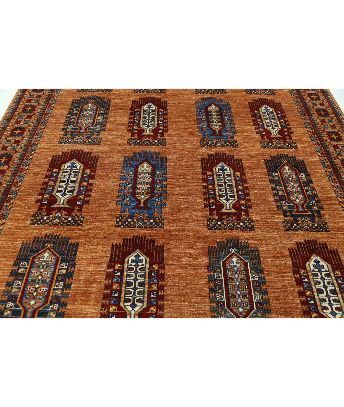 Hand Knotted Nomadic Caucasian Humna Wool Rug - 8'1'' x 10'0'' 8'1'' x 10'0'' (243 X 300) / Brown / Red