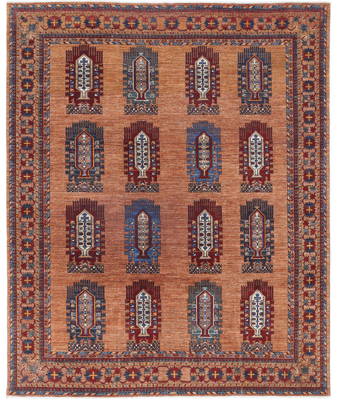 Hand Knotted Nomadic Caucasian Humna Wool Rug - 8&#39;1&#39;&#39; x 10&#39;0&#39;&#39;