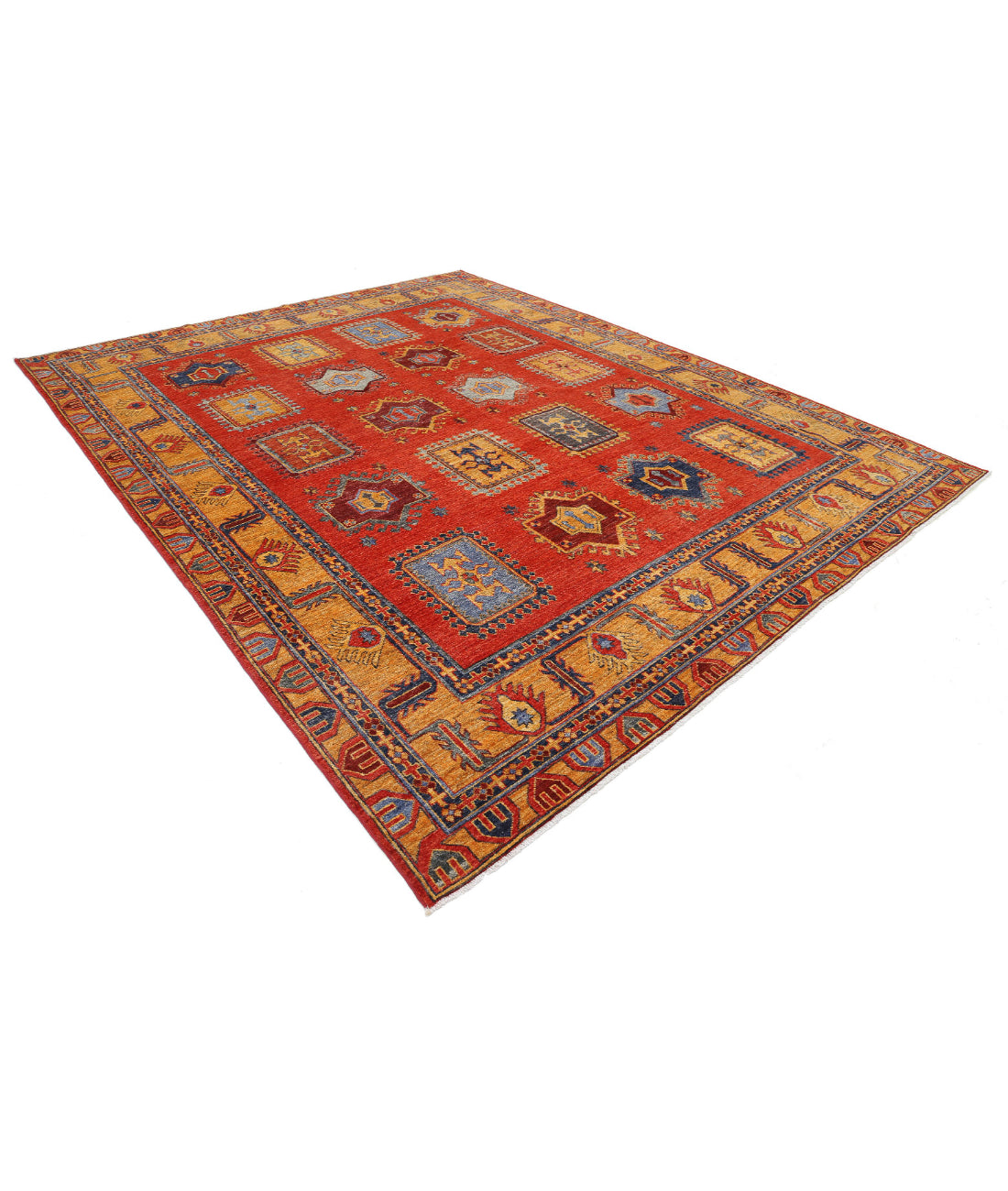 Hand Knotted Nomadic Caucasian Humna Wool Rug - 8'8'' x 12'2'' 8'8'' x 12'2'' (260 X 365) / Red / Gold