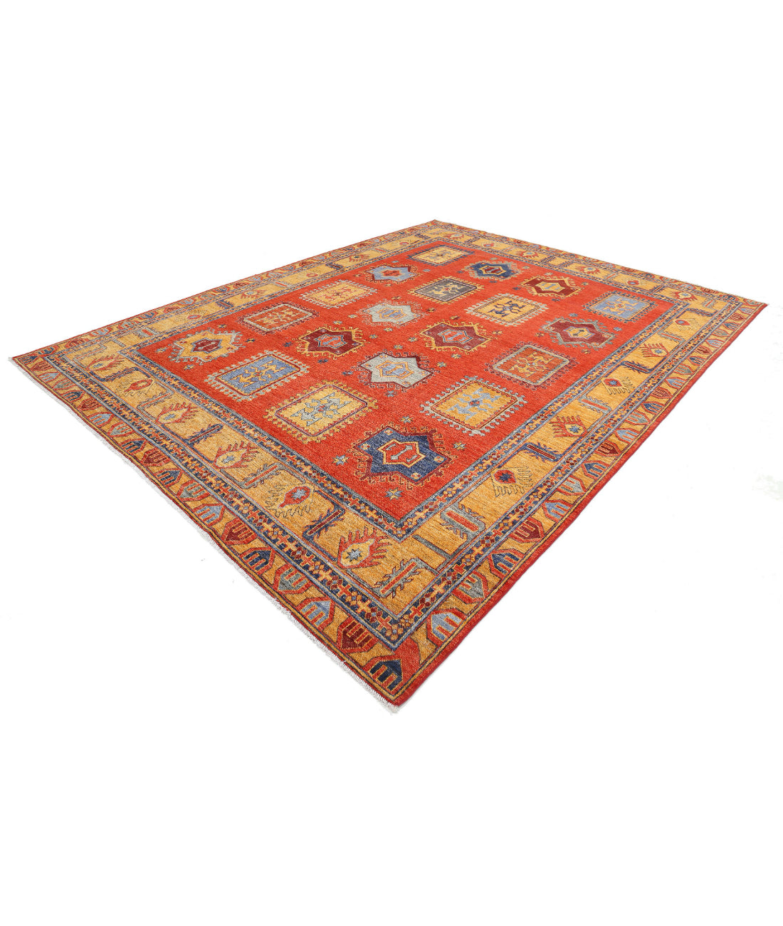 Hand Knotted Nomadic Caucasian Humna Wool Rug - 8'8'' x 12'2'' 8'8'' x 12'2'' (260 X 365) / Red / Gold