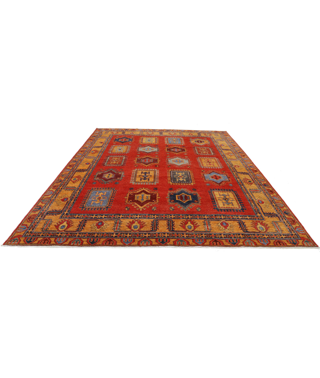 Hand Knotted Nomadic Caucasian Humna Wool Rug - 8'8'' x 12'2'' 8'8'' x 12'2'' (260 X 365) / Red / Gold