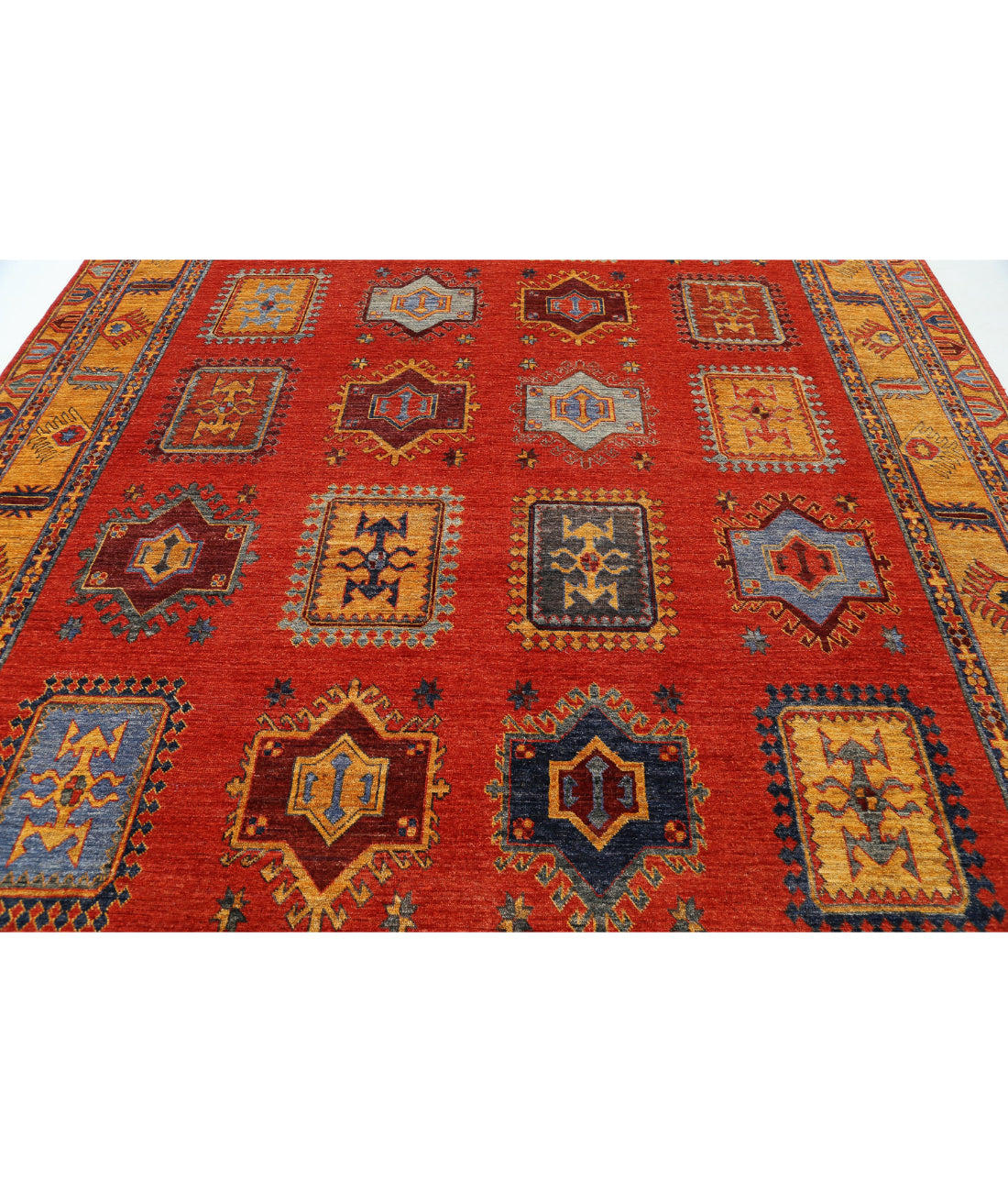 Hand Knotted Nomadic Caucasian Humna Wool Rug - 8'8'' x 12'2'' 8'8'' x 12'2'' (260 X 365) / Red / Gold