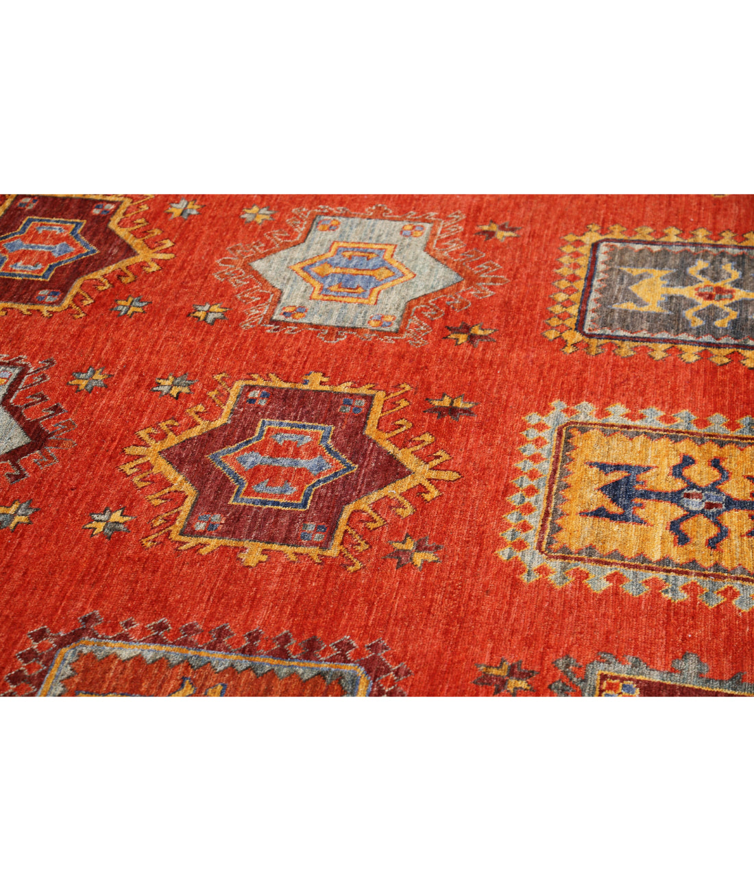 Hand Knotted Nomadic Caucasian Humna Wool Rug - 8'8'' x 12'2'' 8'8'' x 12'2'' (260 X 365) / Red / Gold