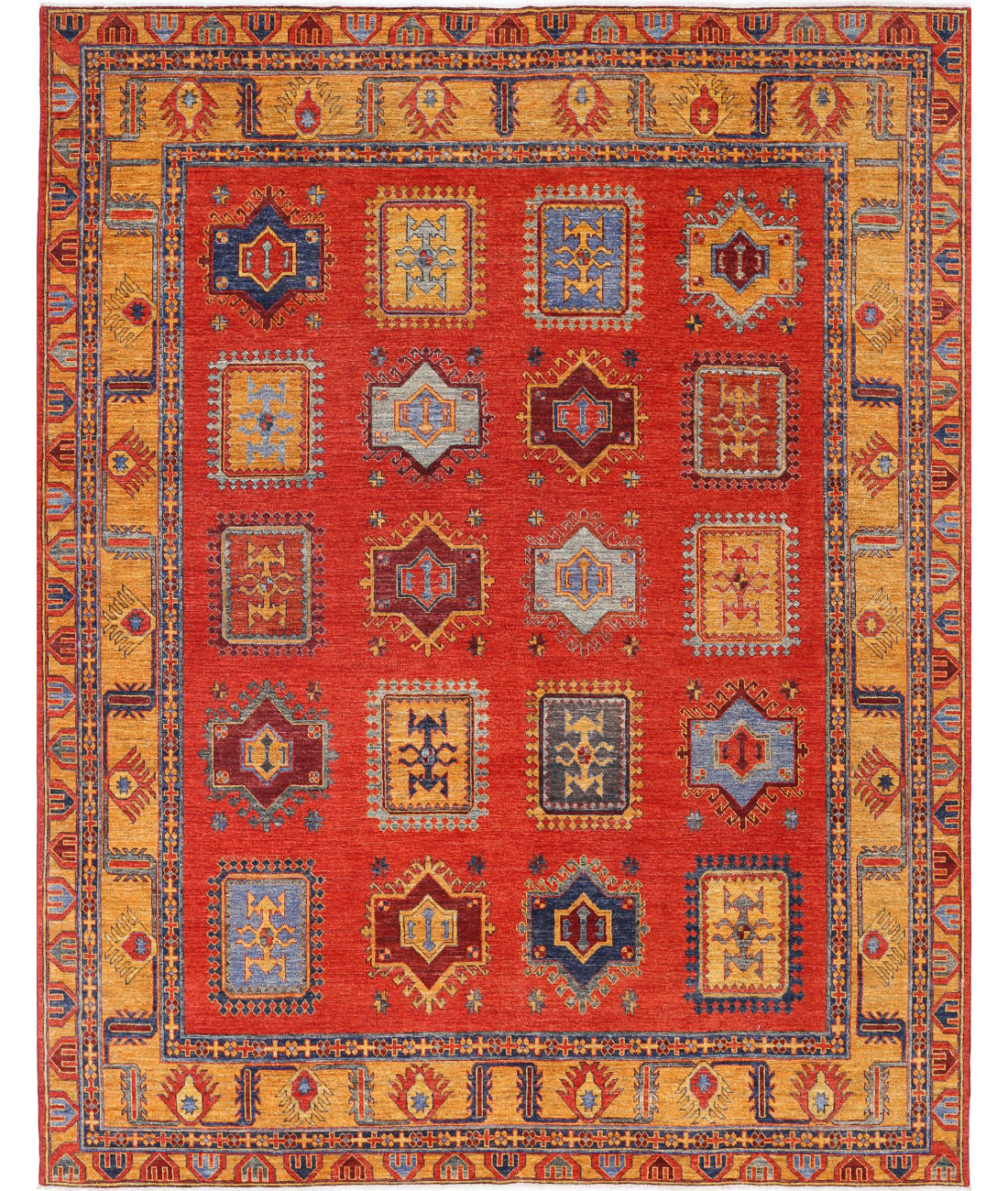 Hand Knotted Nomadic Caucasian Humna Wool Rug - 8'8'' x 12'2'' 8'8'' x 12'2'' (260 X 365) / Red / Gold