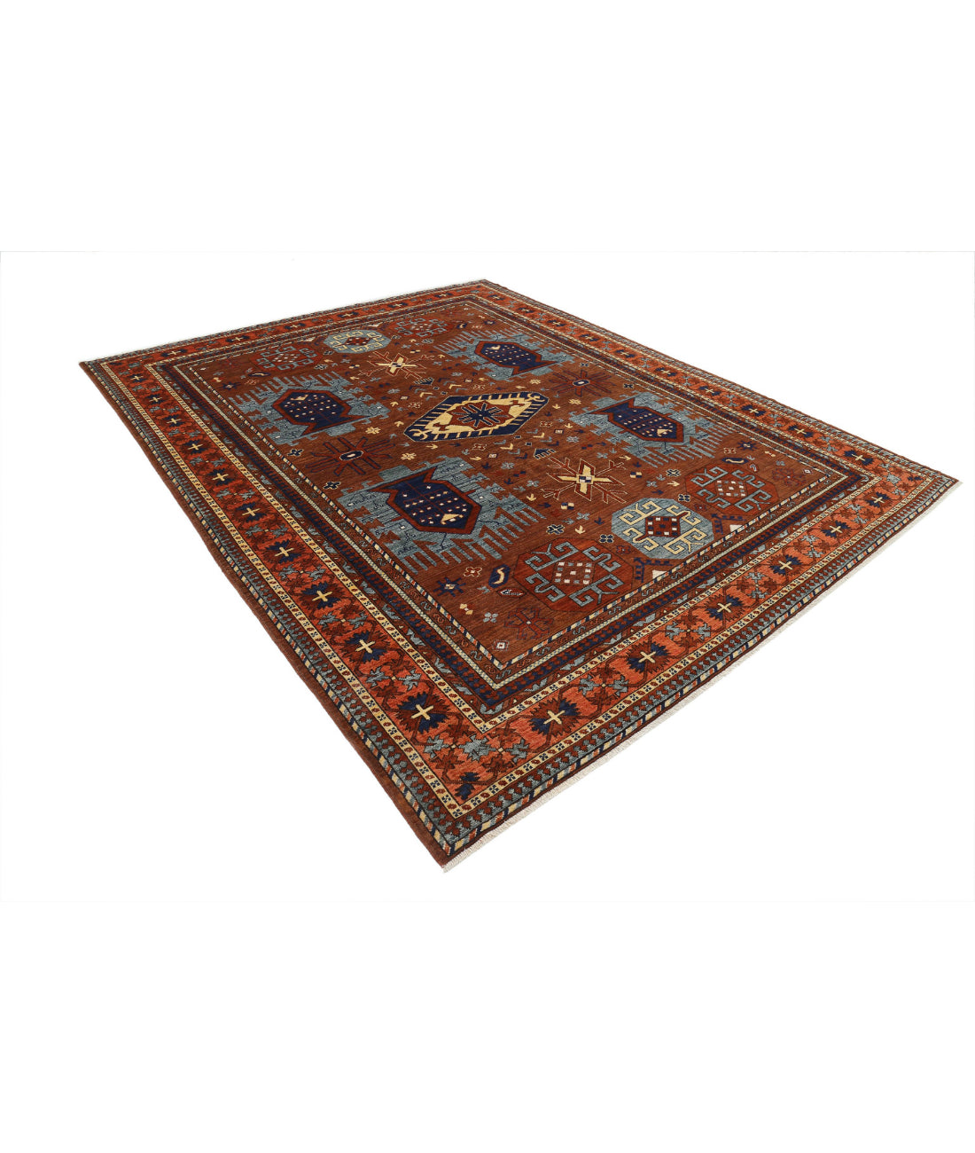 Hand Knotted Nomadic Caucasian Humna Wool Rug - 8'6'' x 10'4'' 8'6'' x 10'4'' (255 X 310) / Brown / Orange