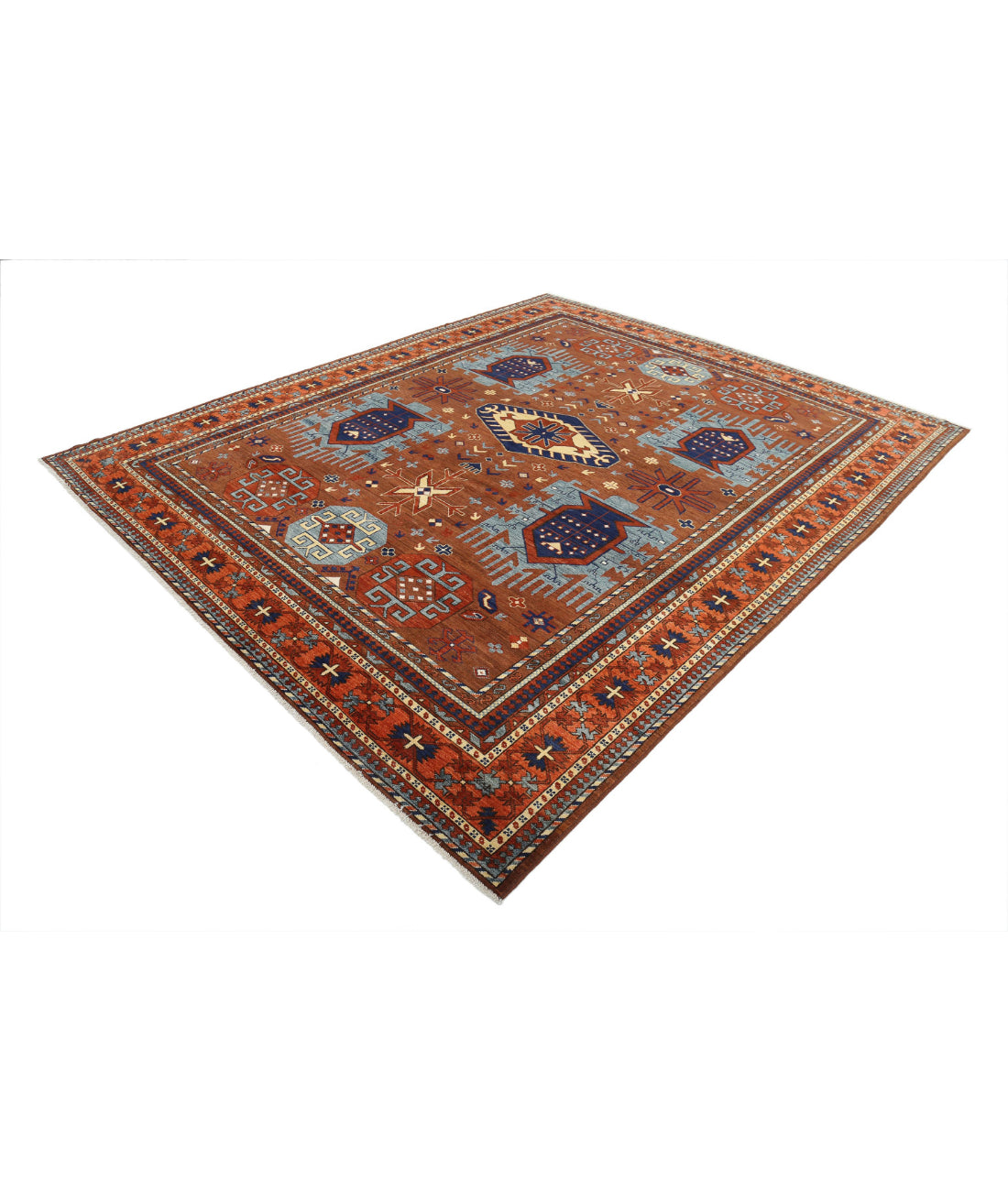 Hand Knotted Nomadic Caucasian Humna Wool Rug - 8'6'' x 10'4'' 8'6'' x 10'4'' (255 X 310) / Brown / Orange