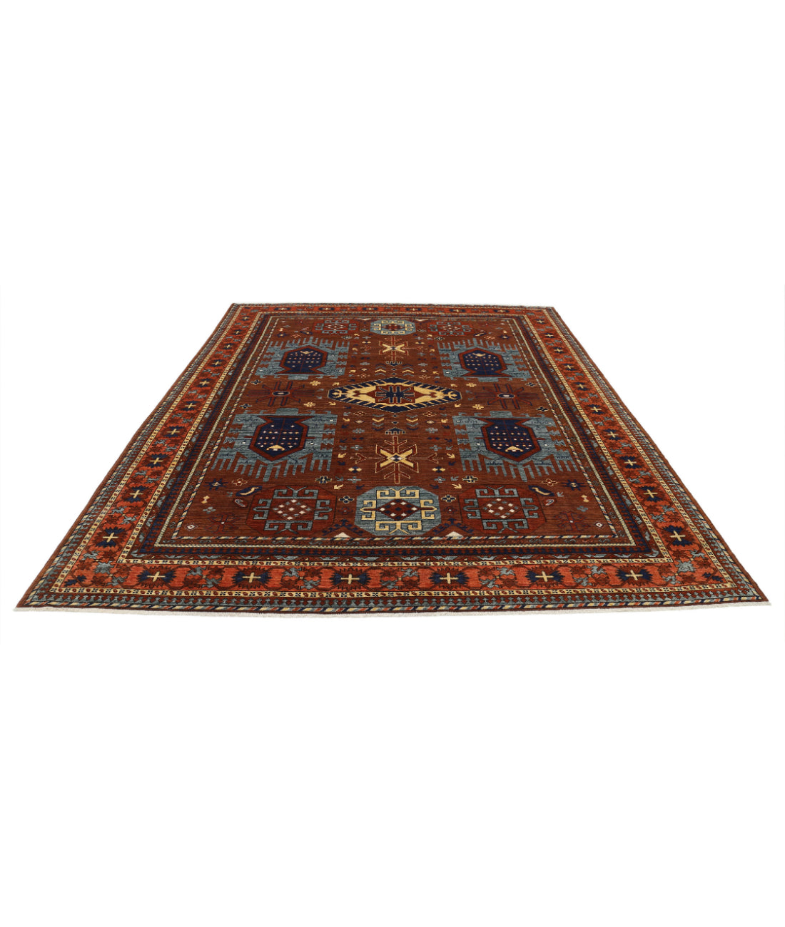 Hand Knotted Nomadic Caucasian Humna Wool Rug - 8'6'' x 10'4'' 8'6'' x 10'4'' (255 X 310) / Brown / Orange