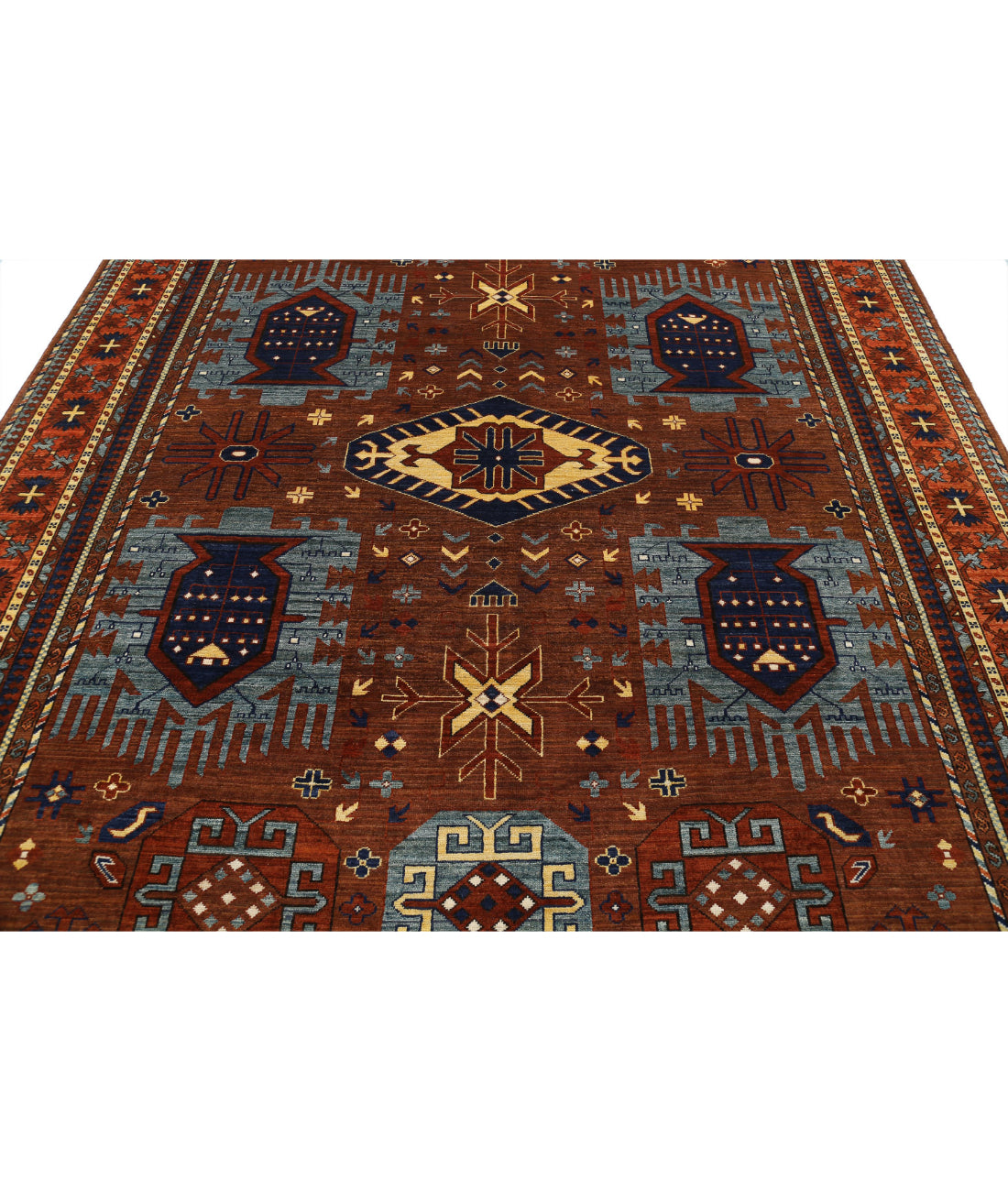 Hand Knotted Nomadic Caucasian Humna Wool Rug - 8'6'' x 10'4'' 8'6'' x 10'4'' (255 X 310) / Brown / Orange