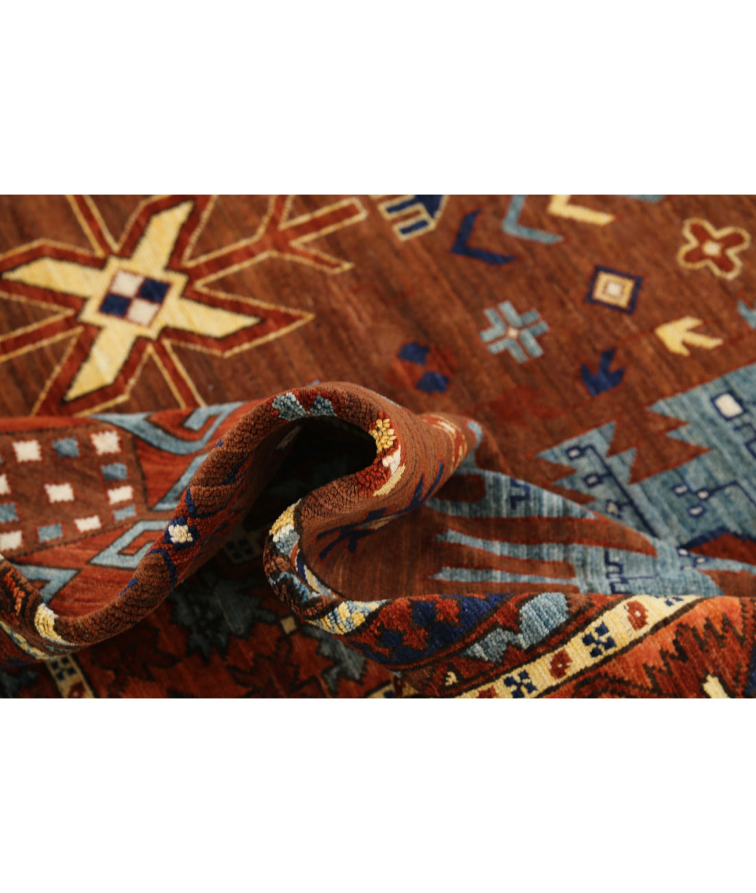 Hand Knotted Nomadic Caucasian Humna Wool Rug - 8'6'' x 10'4'' 8'6'' x 10'4'' (255 X 310) / Brown / Orange