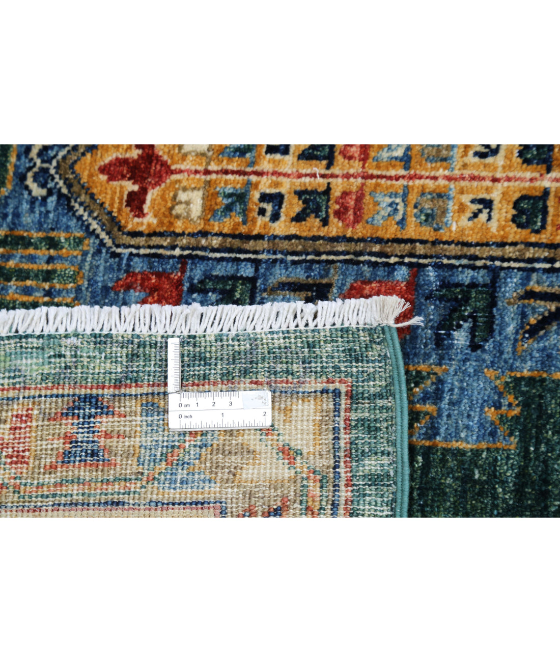 Hand Knotted Nomadic Caucasian Humna Wool Rug - 11'9'' x 14'7'' 11'9'' x 14'7'' (353 X 438) / Green / Blue