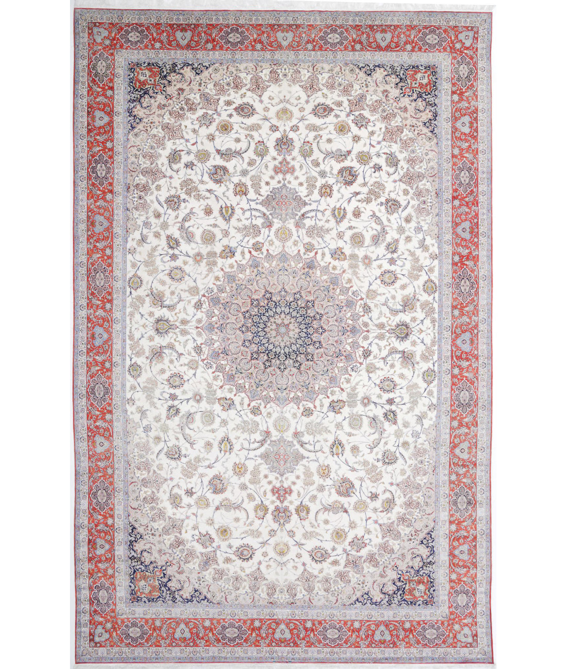 Hand Knotted Masterpiece Persian Isfahan Wool & Silk Rug - 12'11'' x 21'1'' 12'11'' x 21'1'' (388 X 633) / Ivory / Rust