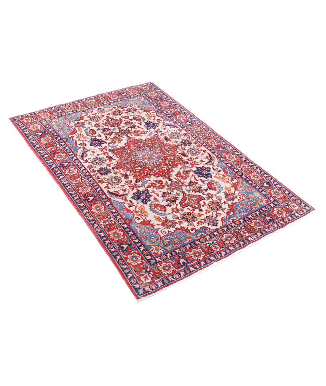Hand Knotted Persian Isfahan Wool Rug - 3'3'' x 4'10'' 3'3'' x 4'10'' (98 X 145) / Ivory / Red