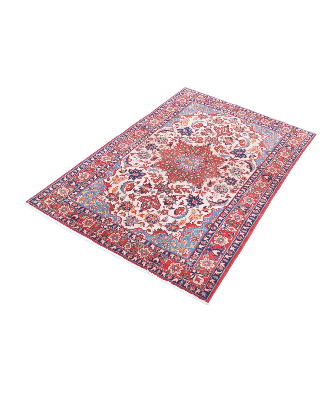 Hand Knotted Persian Isfahan Wool Rug - 3'3'' x 4'10'' 3'3'' x 4'10'' (98 X 145) / Ivory / Red