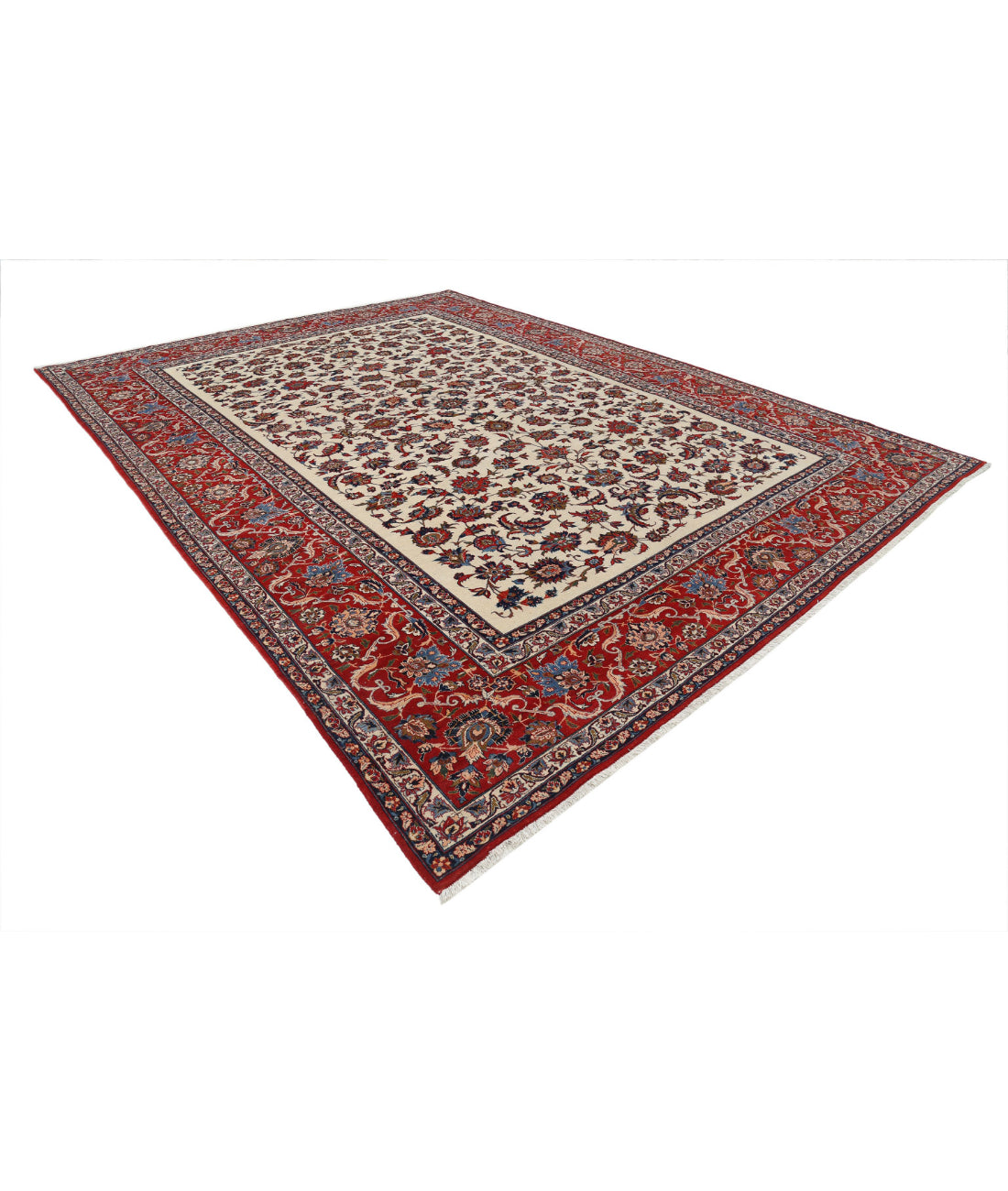 Hand Knotted Masterpiece Isfahan Wool Rug - 10'9'' x 14'6'' 10'9'' x 14'6'' (323 X 435) / Ivory / Red