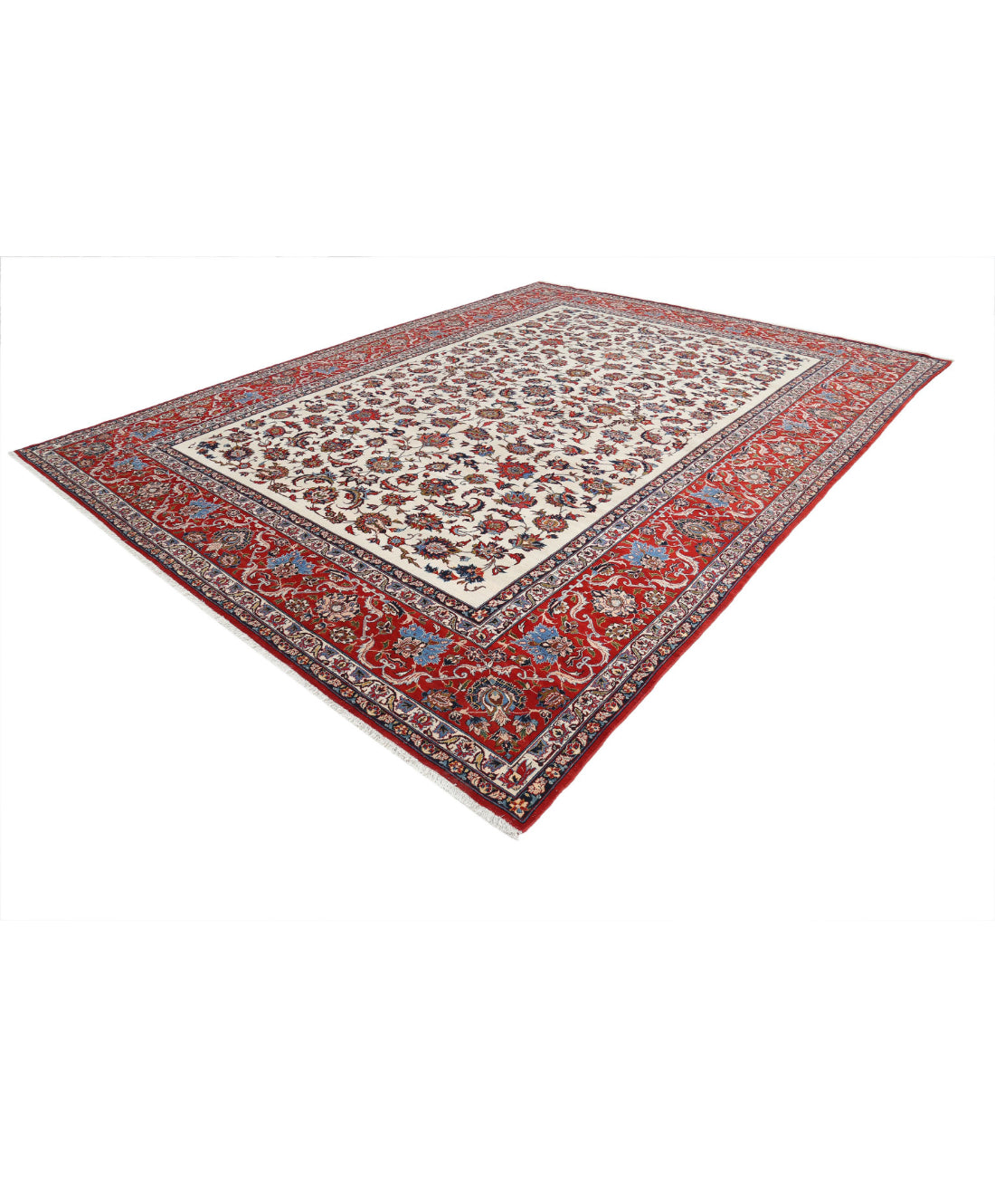Hand Knotted Masterpiece Isfahan Wool Rug - 10'9'' x 14'6'' 10'9'' x 14'6'' (323 X 435) / Ivory / Red