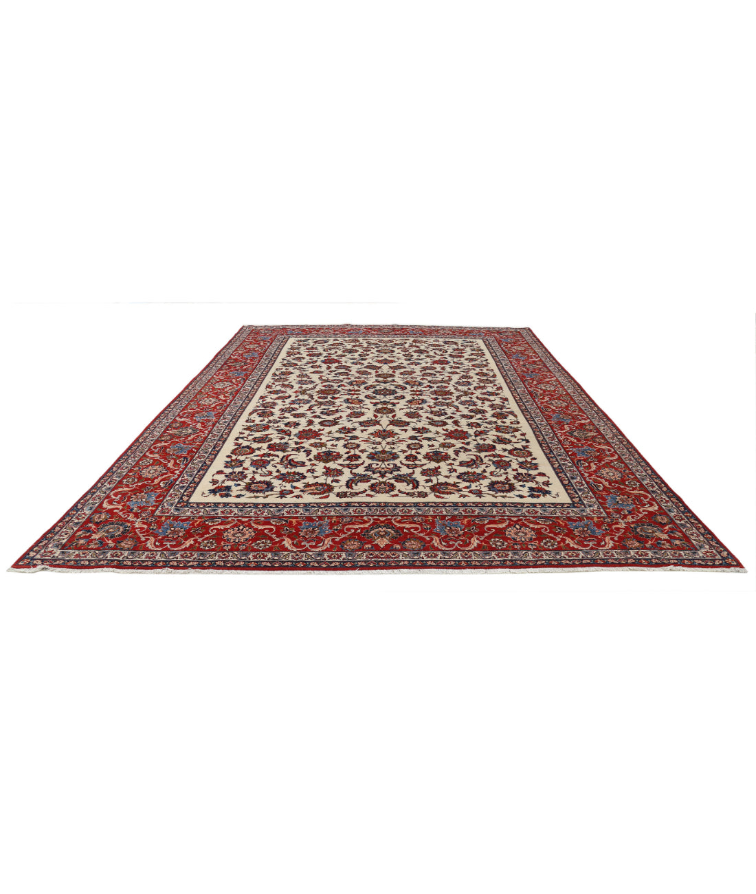 Hand Knotted Masterpiece Isfahan Wool Rug - 10'9'' x 14'6'' 10'9'' x 14'6'' (323 X 435) / Ivory / Red