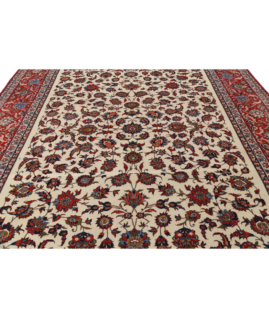 Hand Knotted Masterpiece Isfahan Wool Rug - 10'9'' x 14'6'' 10'9'' x 14'6'' (323 X 435) / Ivory / Red