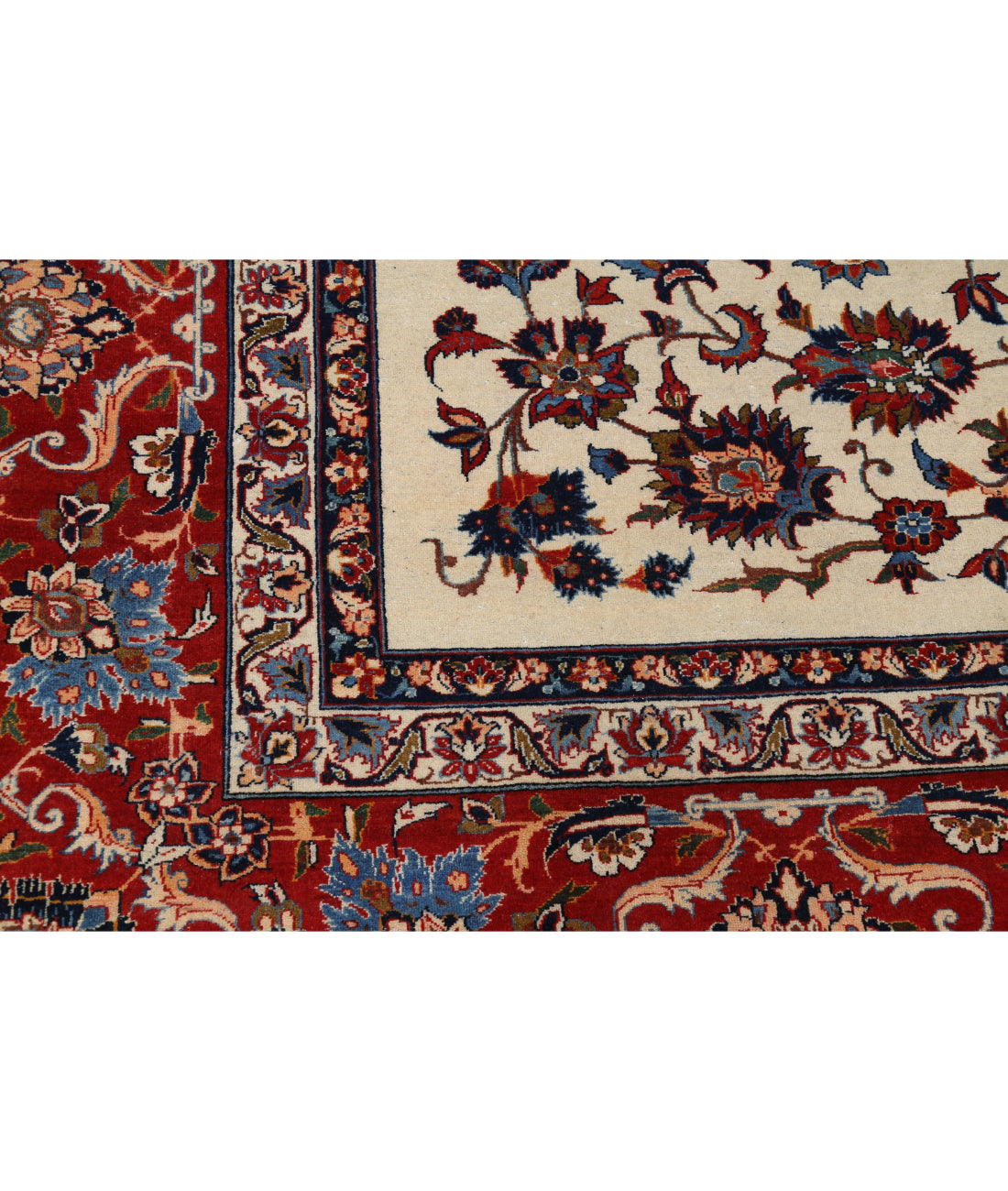 Hand Knotted Masterpiece Isfahan Wool Rug - 10'9'' x 14'6'' 10'9'' x 14'6'' (323 X 435) / Ivory / Red