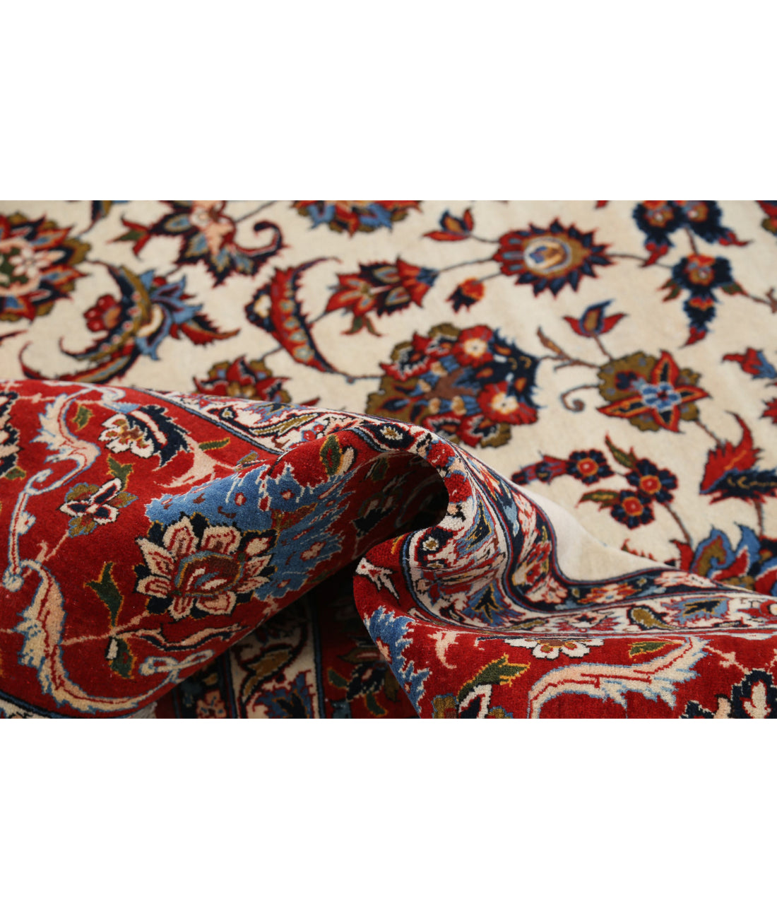 Hand Knotted Masterpiece Isfahan Wool Rug - 10'9'' x 14'6'' 10'9'' x 14'6'' (323 X 435) / Ivory / Red