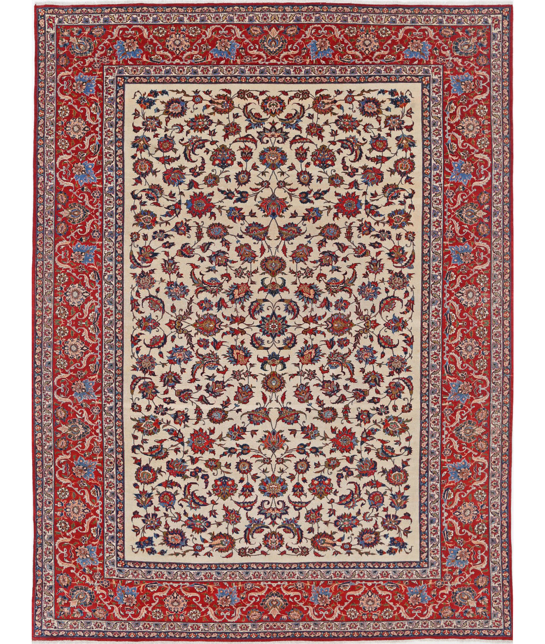 Hand Knotted Masterpiece Isfahan Wool Rug - 10&#39;9&#39;&#39; x 14&#39;6&#39;&#39; 10&#39;9&#39;&#39; x 14&#39;6&#39;&#39; (323 X 435) / Ivory / Red