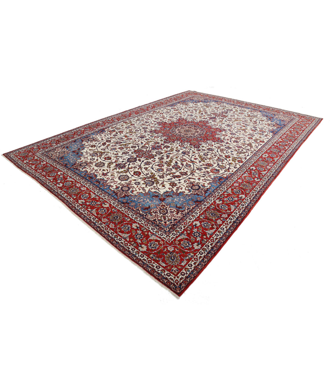 Hand Knotted Masterpiece Persian Isfahan Wool Rug - 10'3'' x 14'7'' 10'3'' x 14'7'' (308 X 438) / Ivory / Red
