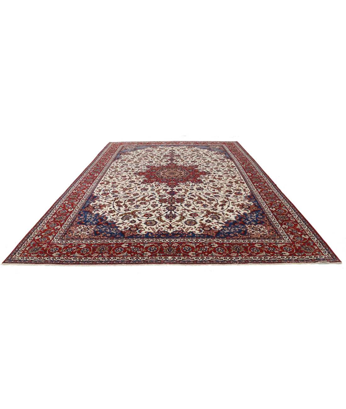 Hand Knotted Masterpiece Persian Isfahan Wool Rug - 10'3'' x 14'7'' 10'3'' x 14'7'' (308 X 438) / Ivory / Red