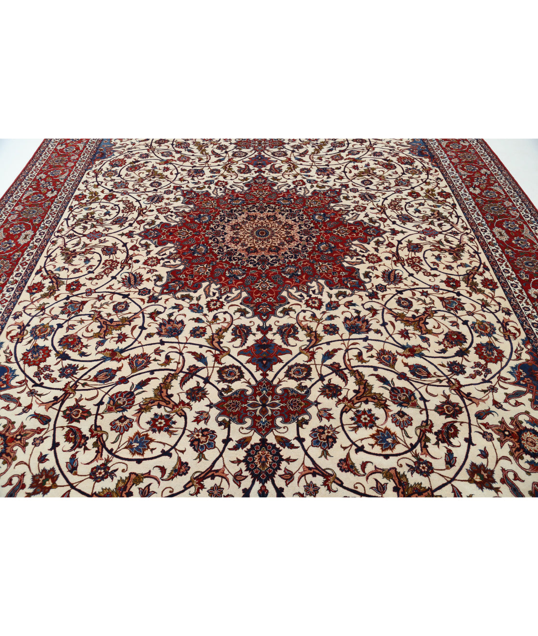 Hand Knotted Masterpiece Persian Isfahan Wool Rug - 10'3'' x 14'7'' 10'3'' x 14'7'' (308 X 438) / Ivory / Red