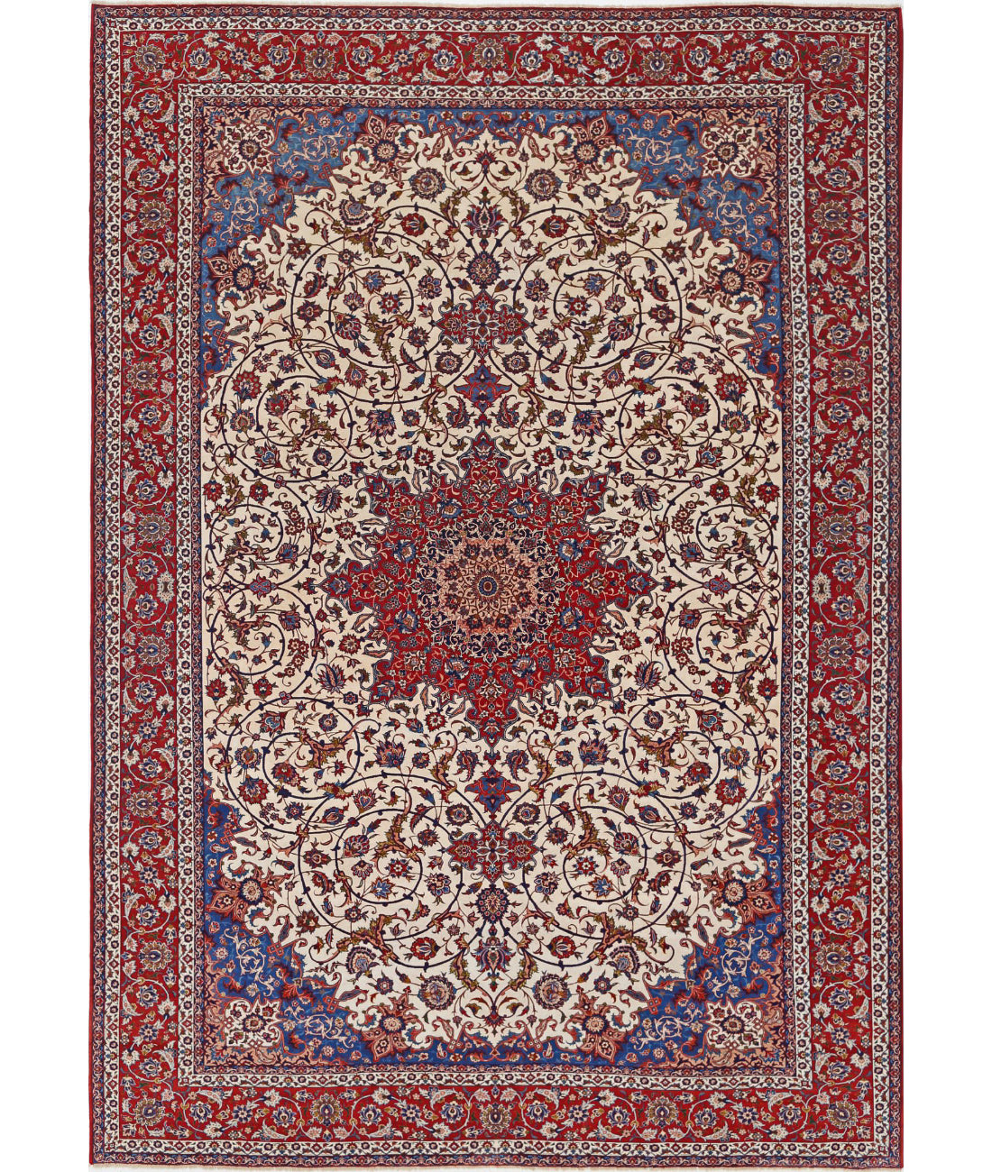 Hand Knotted Masterpiece Persian Isfahan Wool Rug - 10&#39;3&#39;&#39; x 14&#39;7&#39;&#39; 10&#39;3&#39;&#39; x 14&#39;7&#39;&#39; (308 X 438) / Ivory / Red