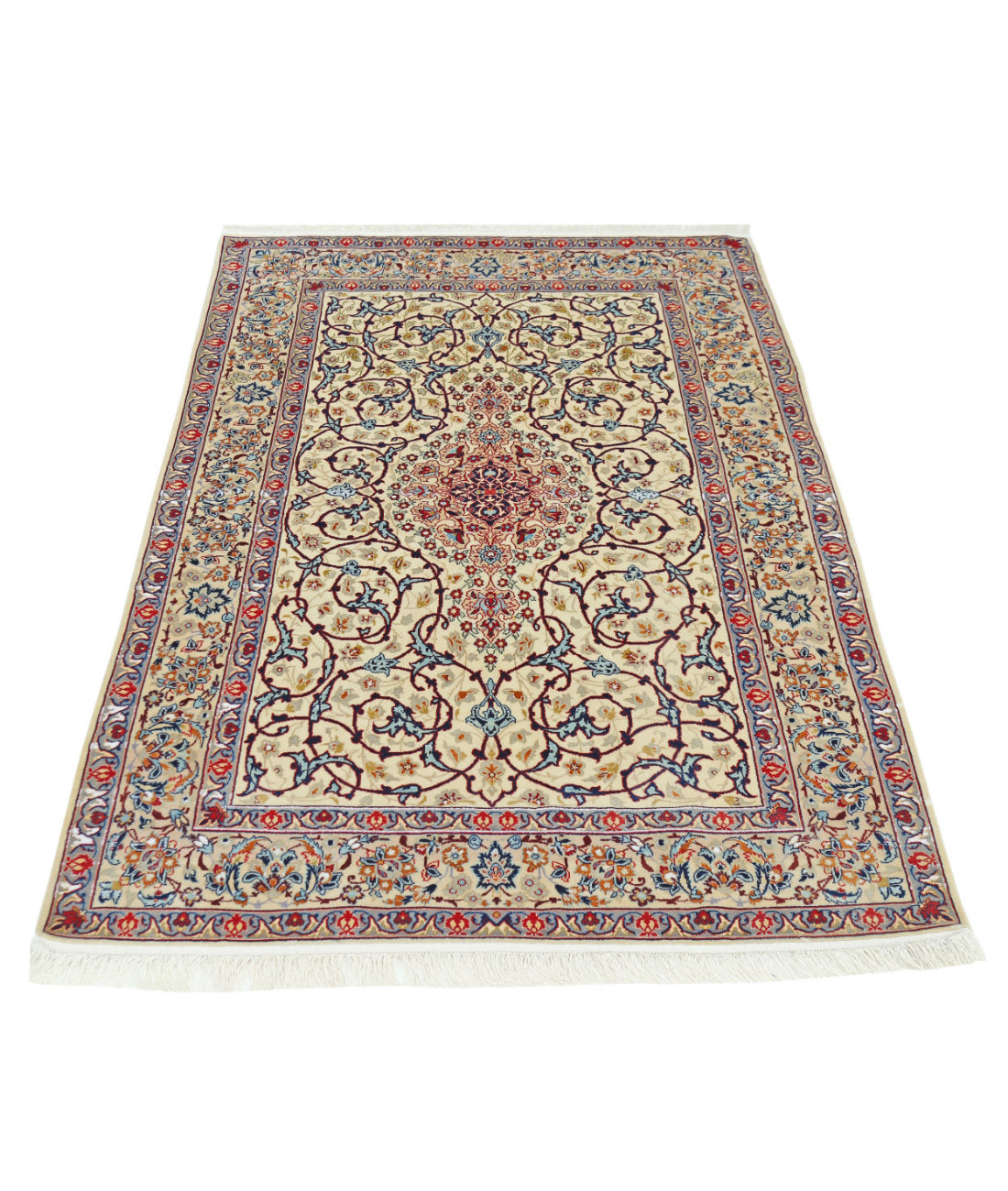 Hand Knotted Masterpiece Persian Isfahan Wool & Silk Rug - 3'7'' x 5'3'' 3'7'' x 5'3'' (108 X 158) / Ivory / Taupe