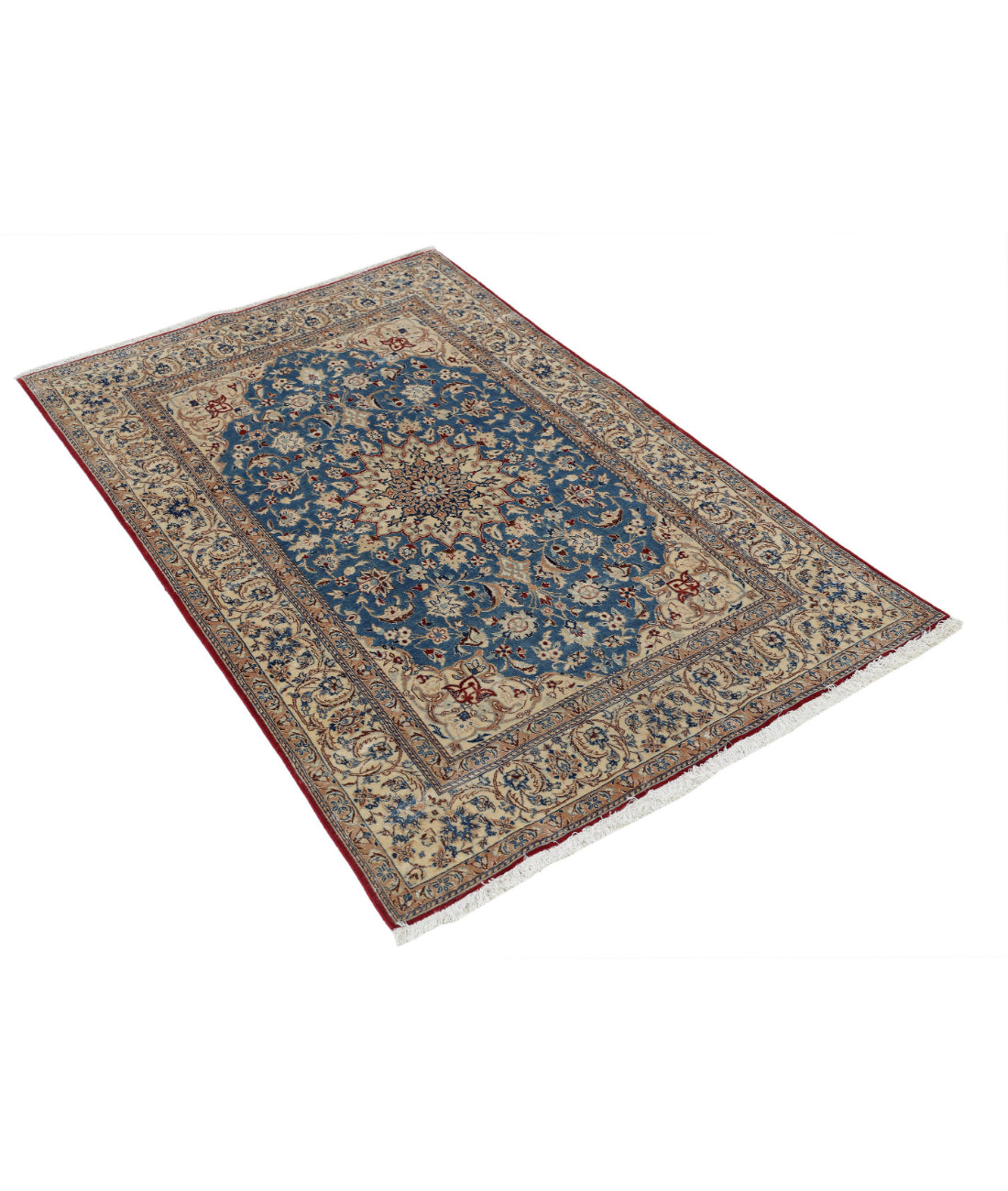 Hand Knotted Masterpiece Persian Isfahan Wool & Silk Rug - 3'5'' x 5'2'' 3'5'' x 5'2'' (103 X 155) / Blue / Ivory