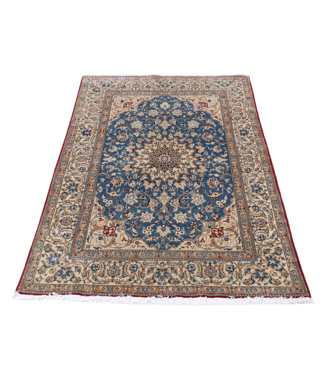 Hand Knotted Masterpiece Persian Isfahan Wool & Silk Rug - 3'5'' x 5'2'' 3'5'' x 5'2'' (103 X 155) / Blue / Ivory