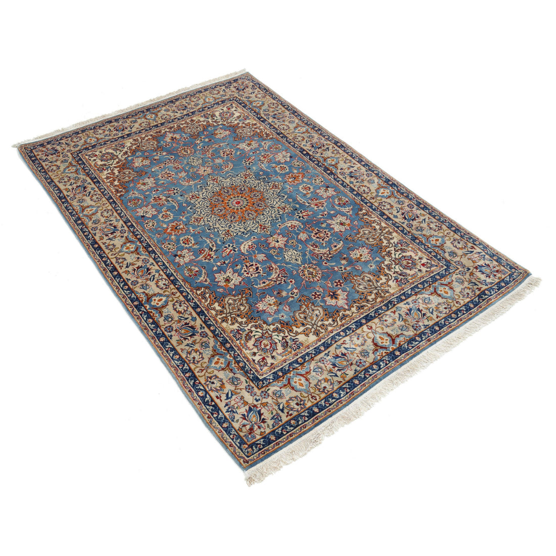 Alfombra persa de lana y seda de Isfahan, obra maestra anudada a mano, 3'6'' x 5'4''