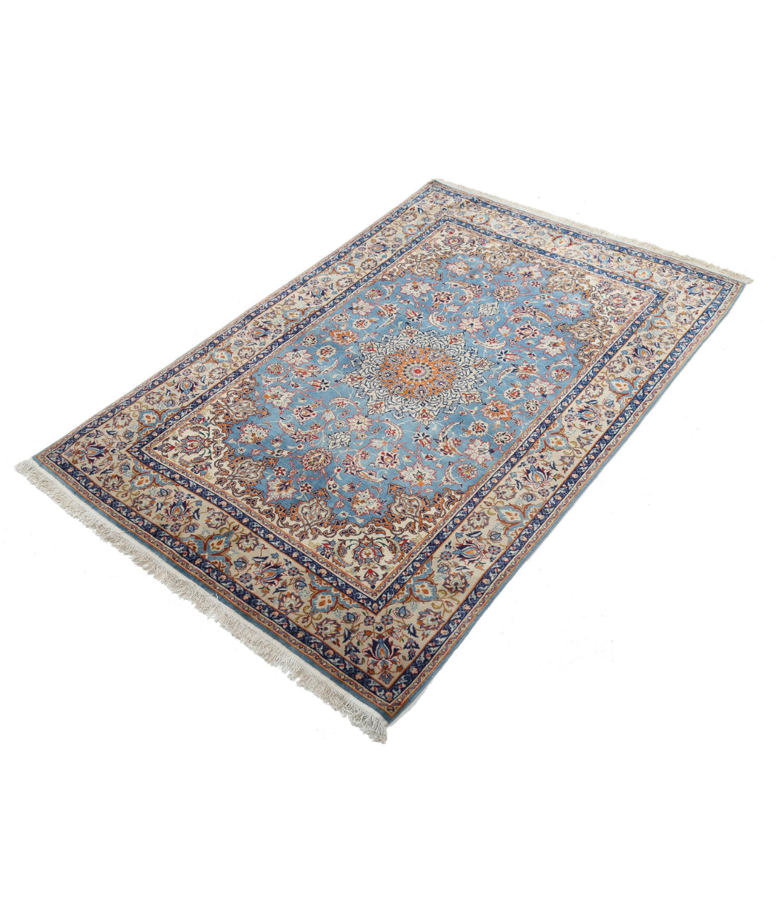 Hand Knotted Masterpiece Persian Isfahan Wool & Silk Rug - 3'6'' x 5'4'' 3'6'' x 5'4'' (105 X 160) / Blue / Beige
