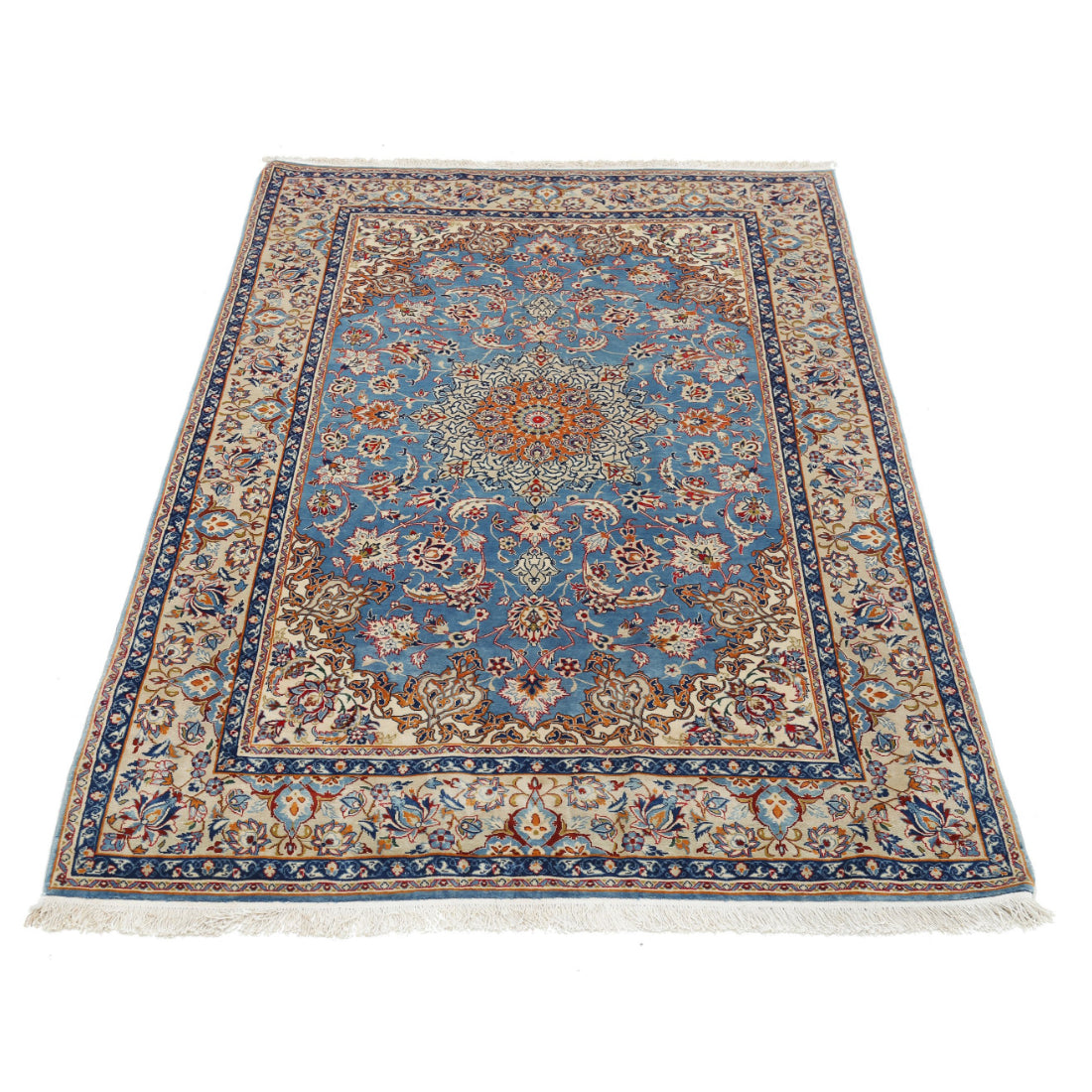 Alfombra persa de lana y seda de Isfahan, obra maestra anudada a mano, 3'6'' x 5'4''