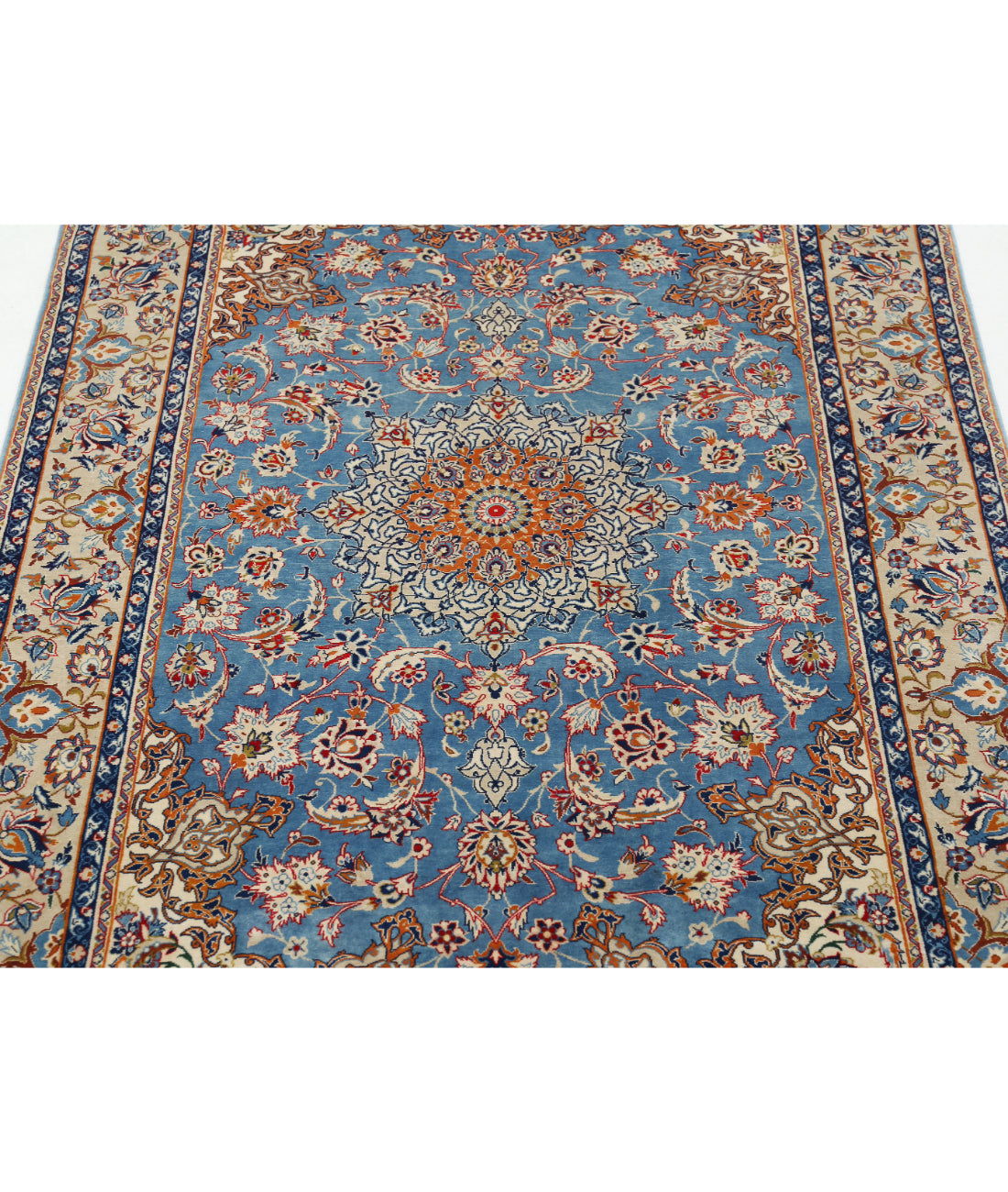 Hand Knotted Masterpiece Persian Isfahan Wool & Silk Rug - 3'6'' x 5'4'' 3'6'' x 5'4'' (105 X 160) / Blue / Beige