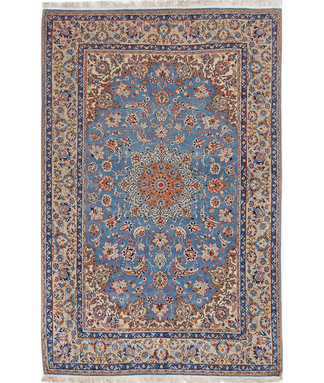 Hand Knotted Masterpiece Persian Isfahan Wool &amp; Silk Rug - 3&#39;6&#39;&#39; x 5&#39;4&#39;&#39; 3&#39;6&#39;&#39; x 5&#39;4&#39;&#39; (105 X 160) / Blue / Beige