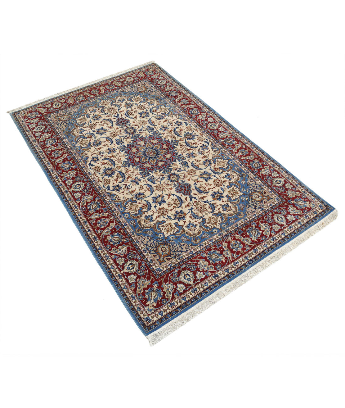Hand Knotted Masterpiece Persian Isfahan Wool & Silk Rug - 3'7'' x 5'5'' 3'7'' x 5'5'' (108 X 163) / Ivory / Red
