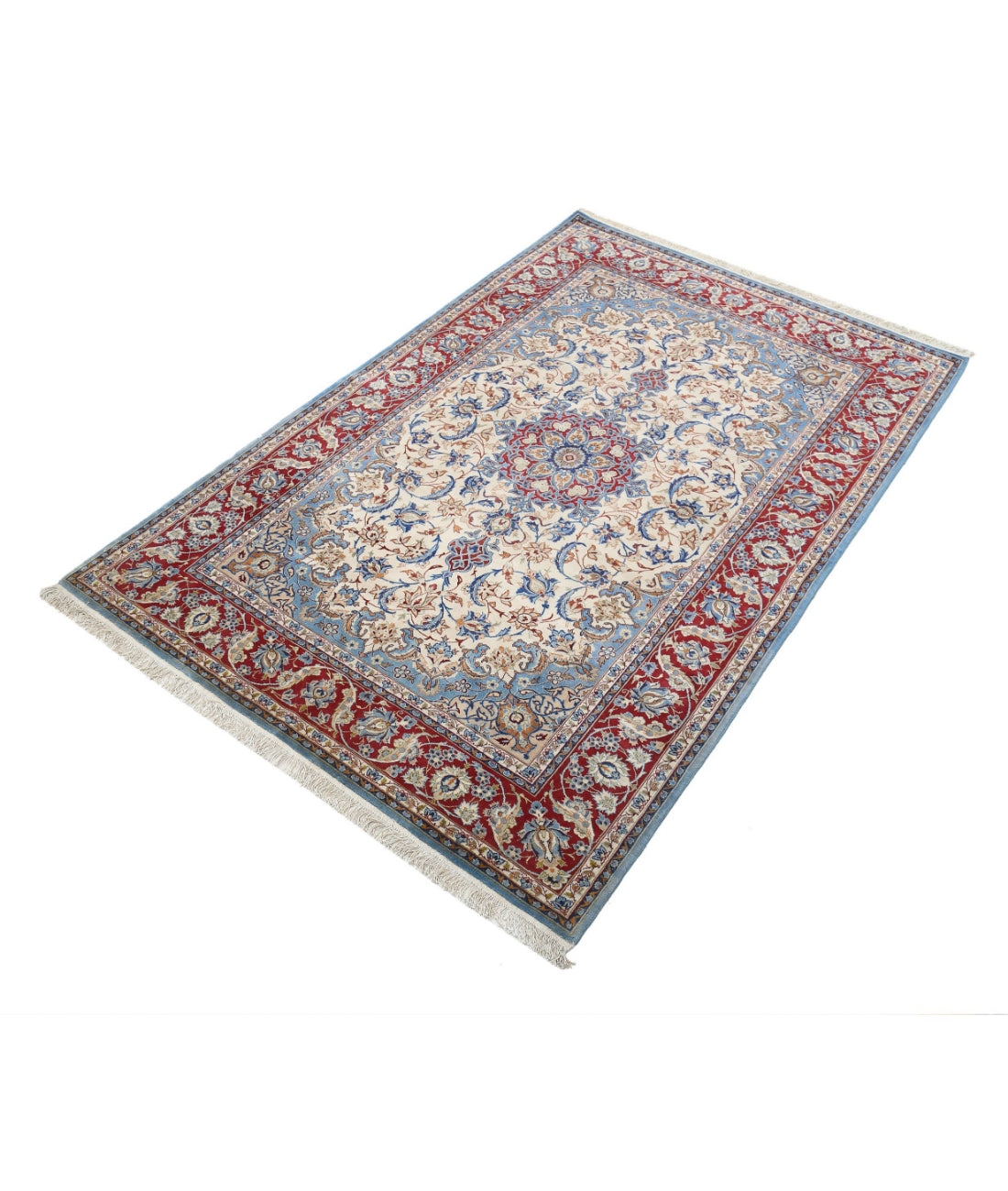 Hand Knotted Masterpiece Persian Isfahan Wool & Silk Rug - 3'7'' x 5'5'' 3'7'' x 5'5'' (108 X 163) / Ivory / Red