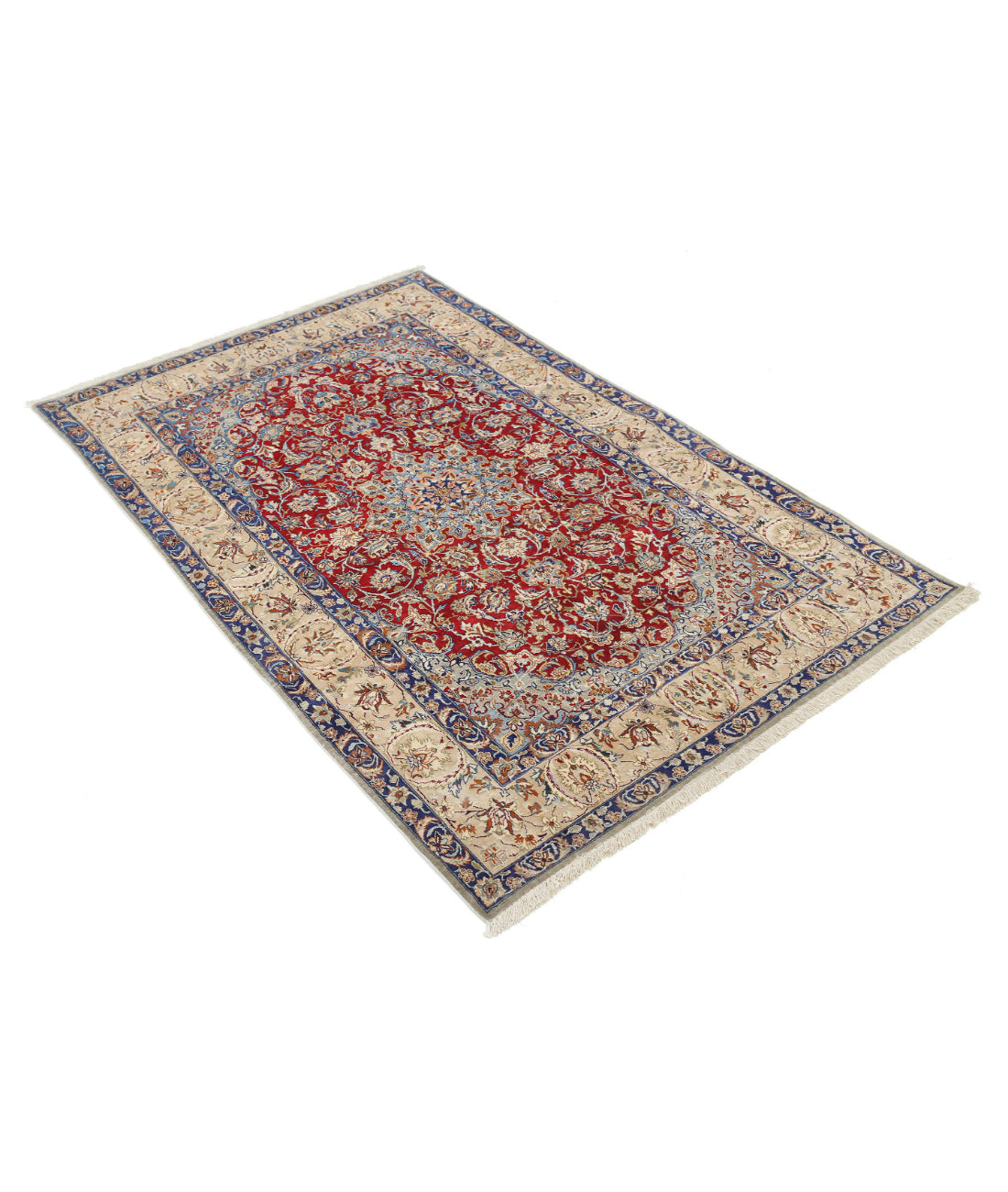 Hand Knotted Masterpiece Persian Isfahan Wool & Silk Rug - 3'7'' x 5'8'' 3'7'' x 5'8'' (108 X 170) / Red / Taupe