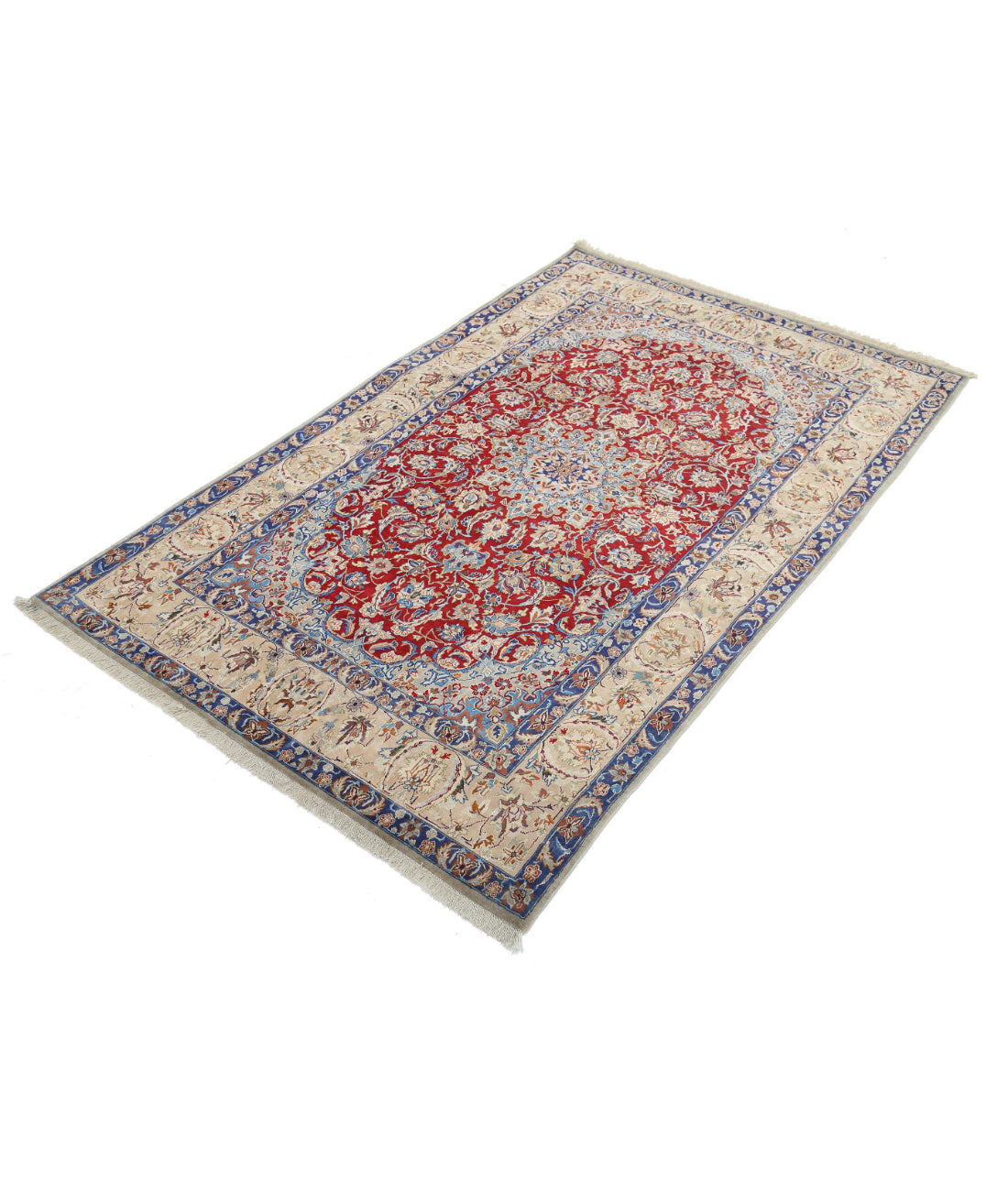 Hand Knotted Masterpiece Persian Isfahan Wool & Silk Rug - 3'7'' x 5'8'' 3'7'' x 5'8'' (108 X 170) / Red / Taupe