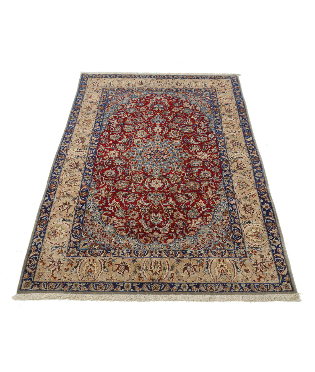 Hand Knotted Masterpiece Persian Isfahan Wool & Silk Rug - 3'7'' x 5'8'' 3'7'' x 5'8'' (108 X 170) / Red / Taupe