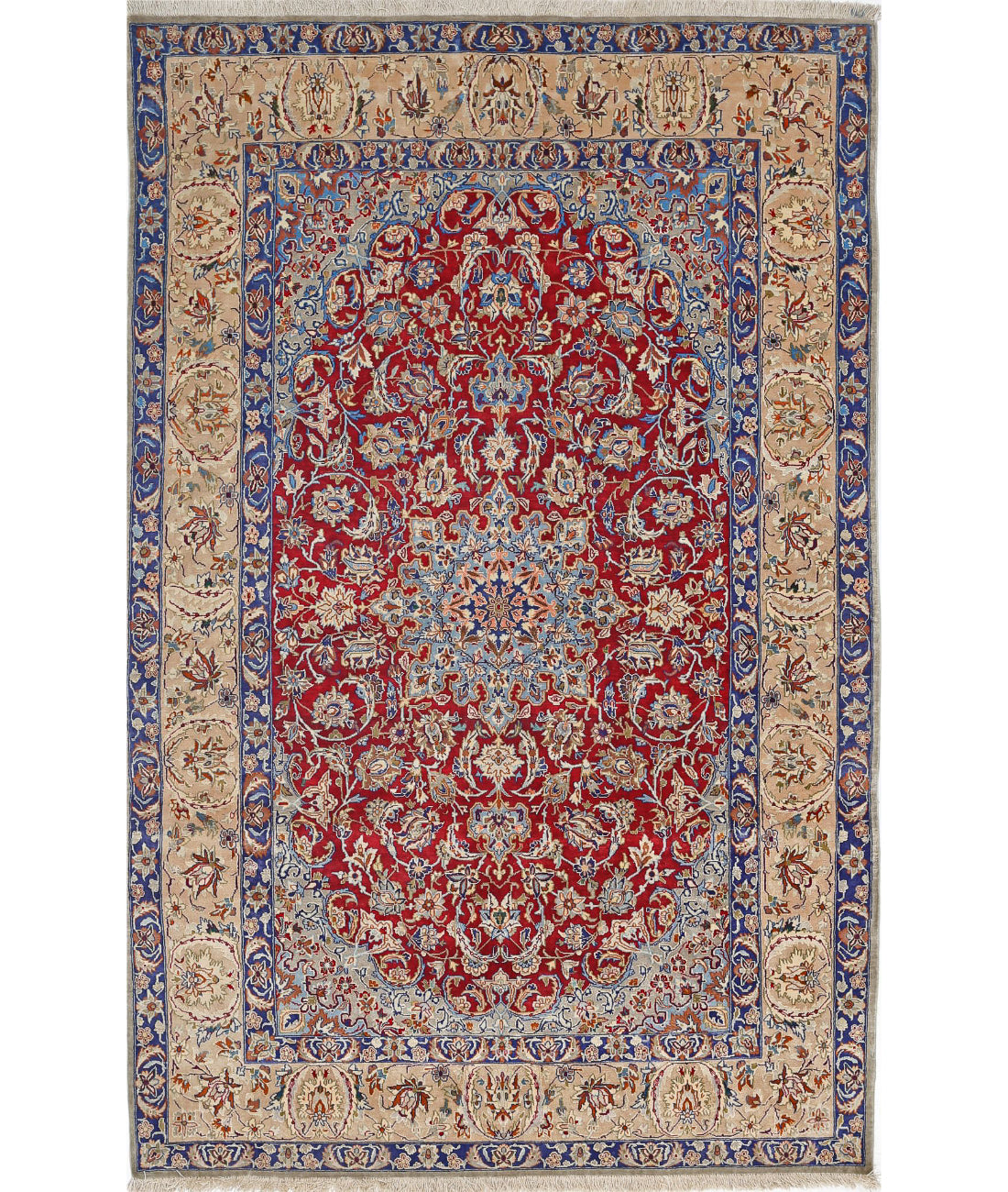 Hand Knotted Masterpiece Persian Isfahan Wool &amp; Silk Rug - 3&#39;7&#39;&#39; x 5&#39;8&#39;&#39; 3&#39;7&#39;&#39; x 5&#39;8&#39;&#39; (108 X 170) / Red / Taupe