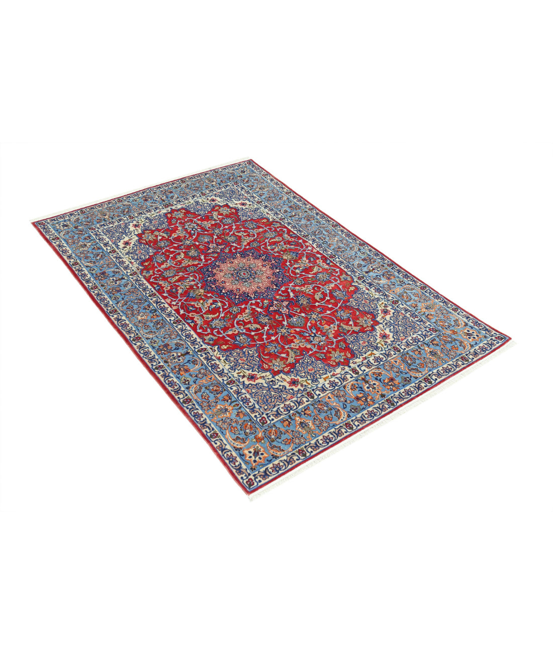 Hand Knotted Masterpiece Persian Isfahan Wool & Silk Rug - 3'6'' x 5'5'' 3'6'' x 5'5'' (105 X 163) / Red / Blue