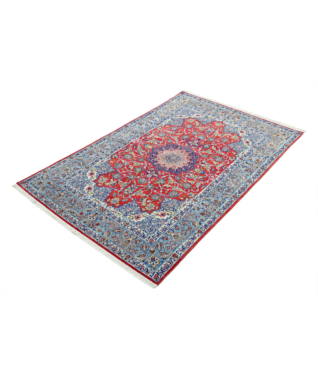 Hand Knotted Masterpiece Persian Isfahan Wool & Silk Rug - 3'6'' x 5'5'' 3'6'' x 5'5'' (105 X 163) / Red / Blue