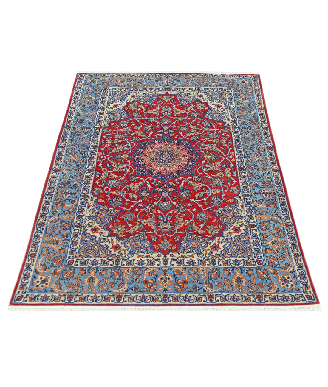 Hand Knotted Masterpiece Persian Isfahan Wool & Silk Rug - 3'6'' x 5'5'' 3'6'' x 5'5'' (105 X 163) / Red / Blue