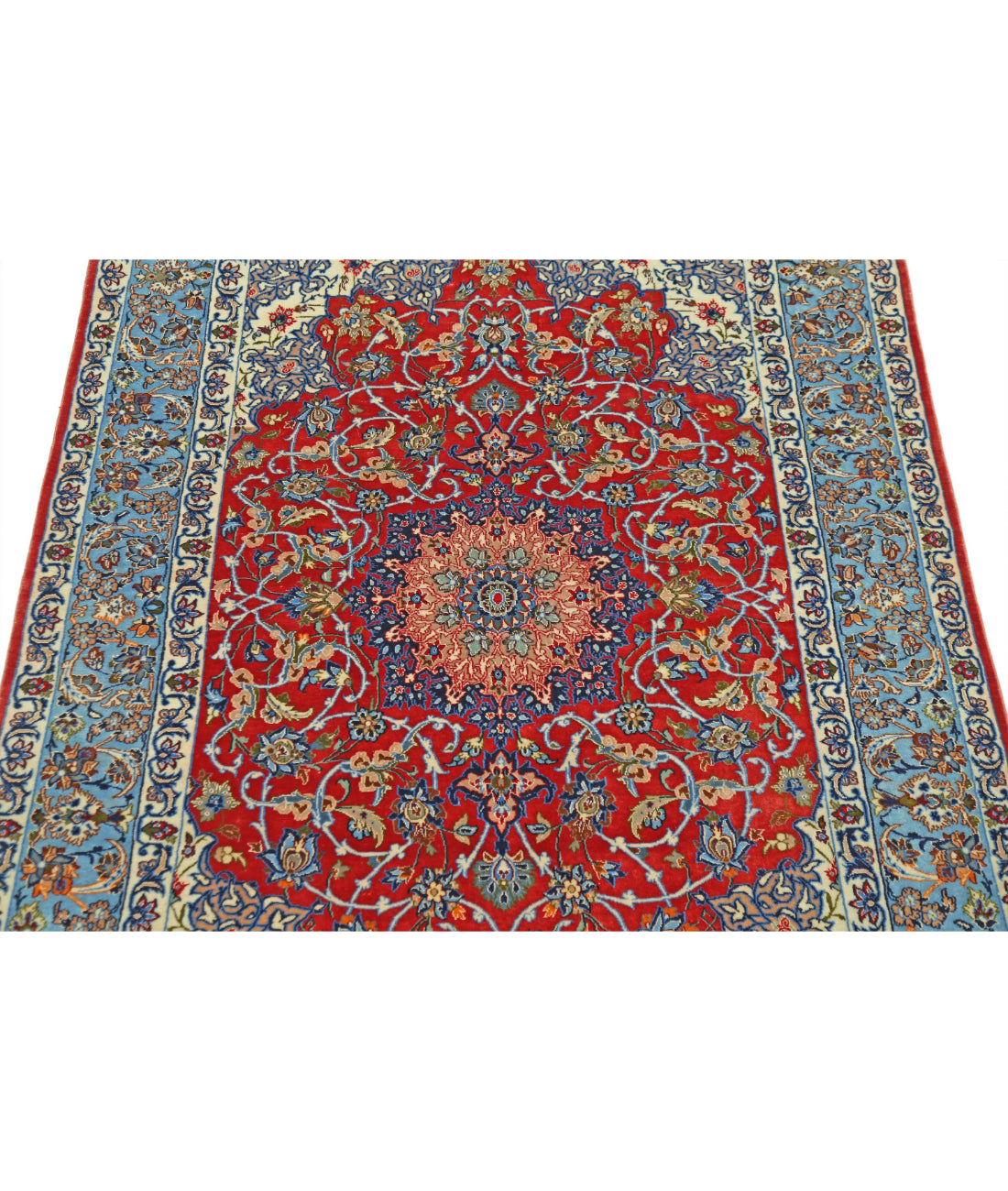Hand Knotted Masterpiece Persian Isfahan Wool & Silk Rug - 3'6'' x 5'5'' 3'6'' x 5'5'' (105 X 163) / Red / Blue
