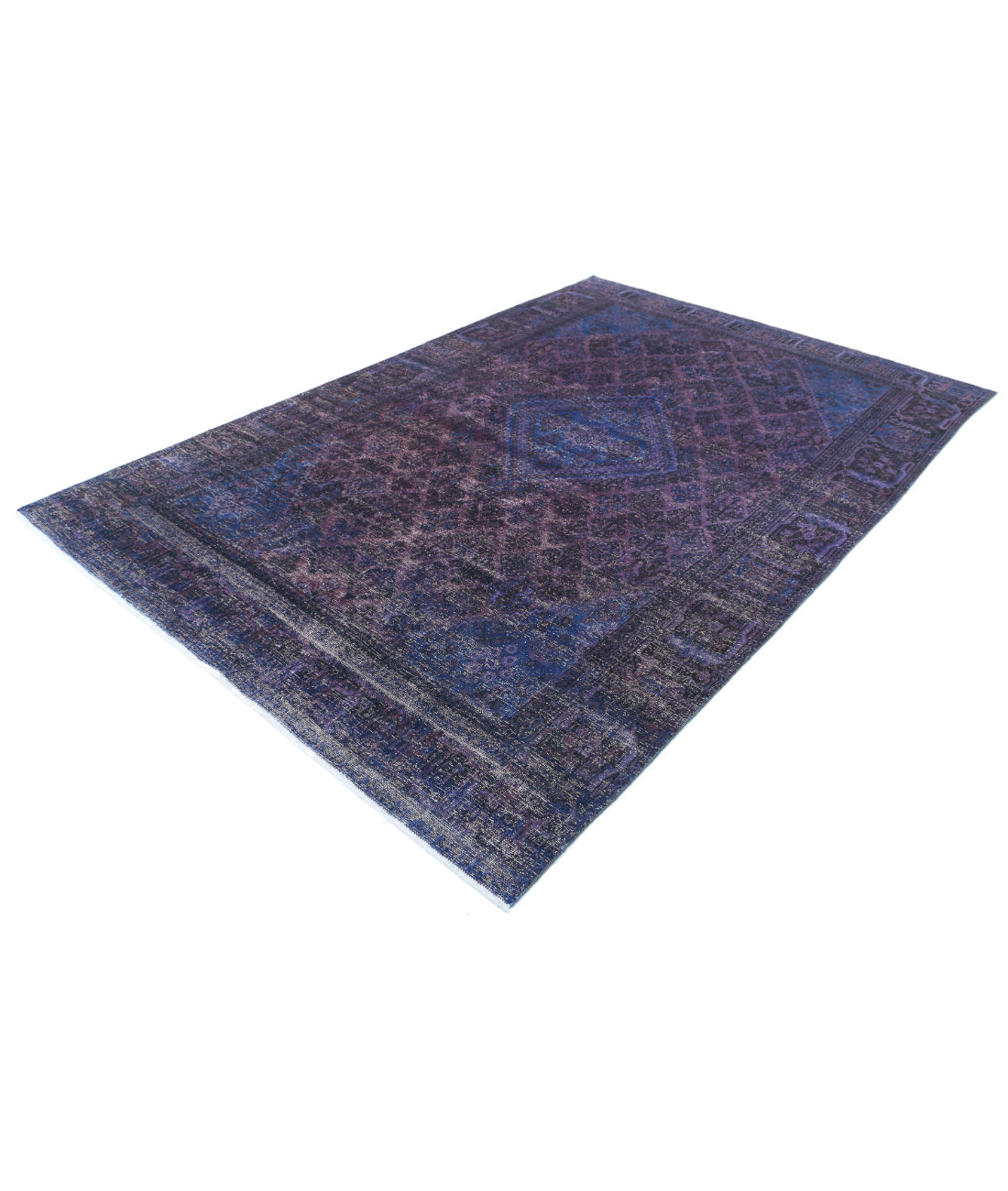 Hand Knotted Transitional Overdye Josheghan Wool Rug - 6'9'' x 10'2'' 6'9'' x 10'2'' (203 X 305) / Purple / Blue