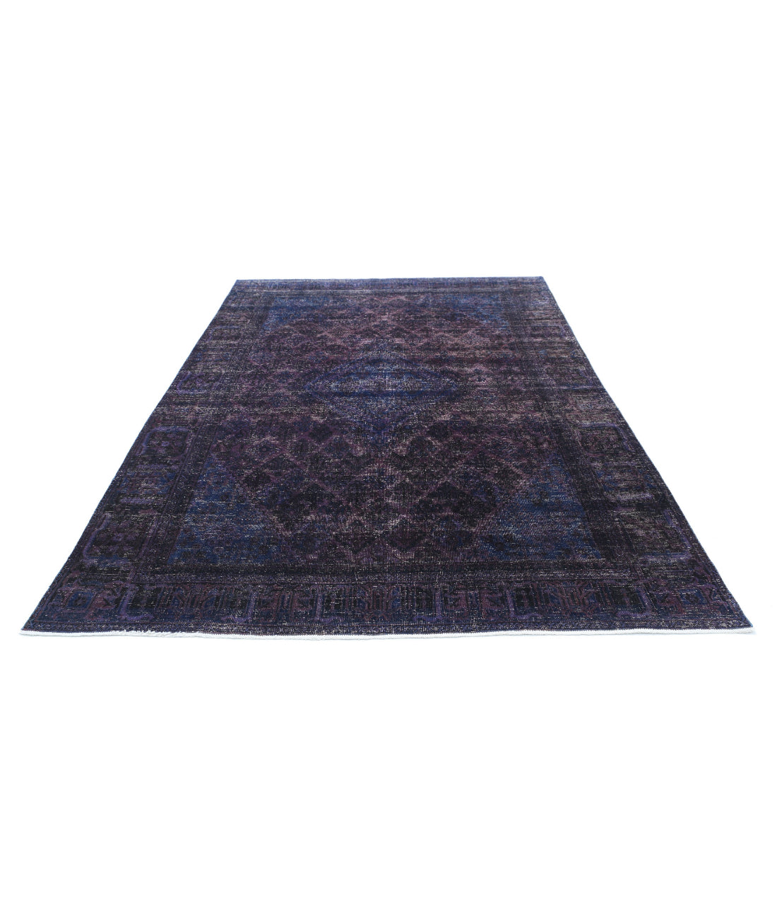 Hand Knotted Transitional Overdye Josheghan Wool Rug - 6'9'' x 10'2'' 6'9'' x 10'2'' (203 X 305) / Purple / Blue
