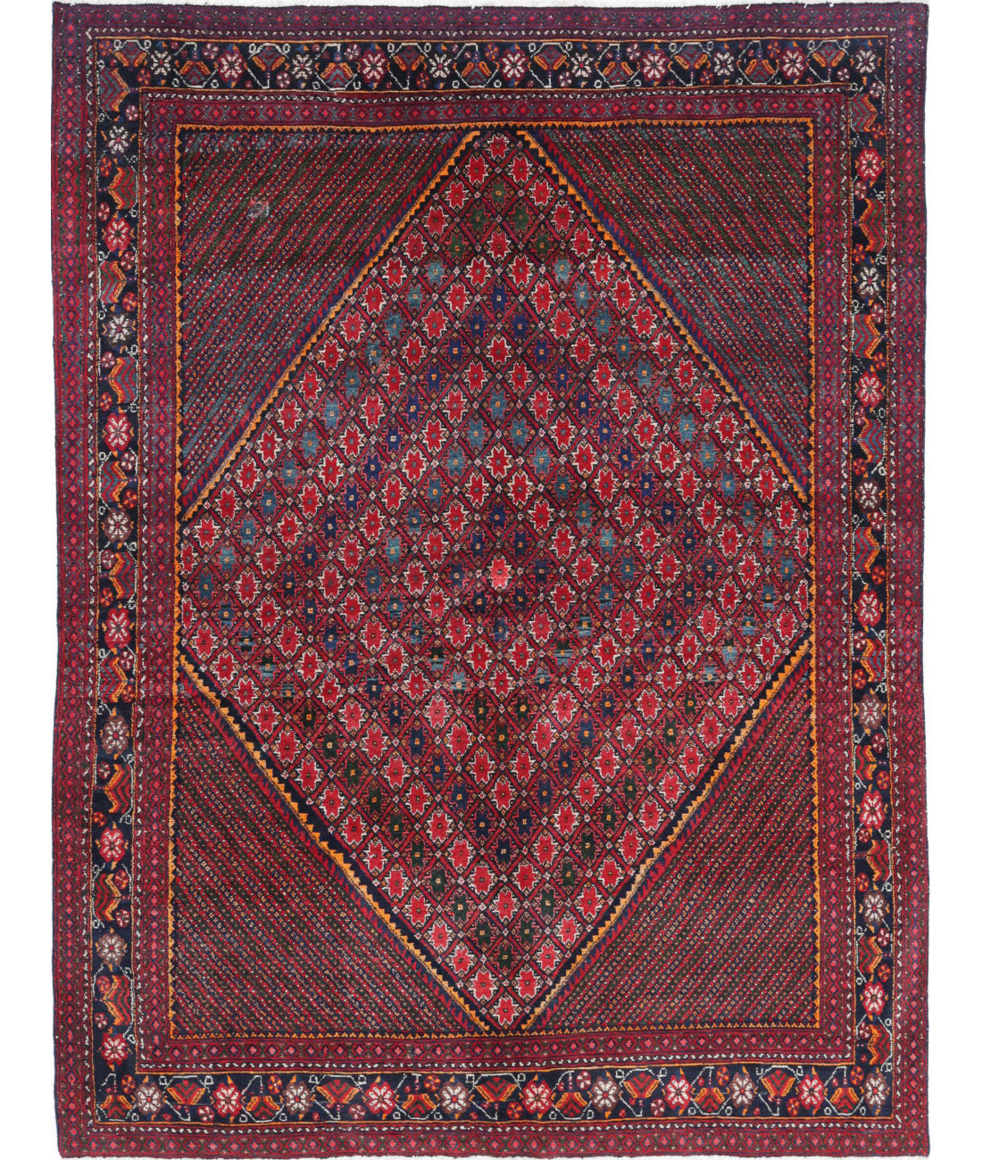Hand Knotted Persian Josheghan Wool Rug - 5&#39;0&#39;&#39; x 6&#39;7&#39;&#39; 5&#39;0&#39;&#39; x 6&#39;7&#39;&#39; (150 X 198) / Red / Blue