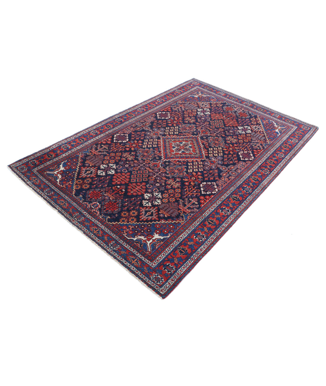 Hand Knotted Persian Josheghan Wool Rug - 4'5'' x 6'8'' 4'5'' x 6'8'' (133 X 200) / Blue / Red